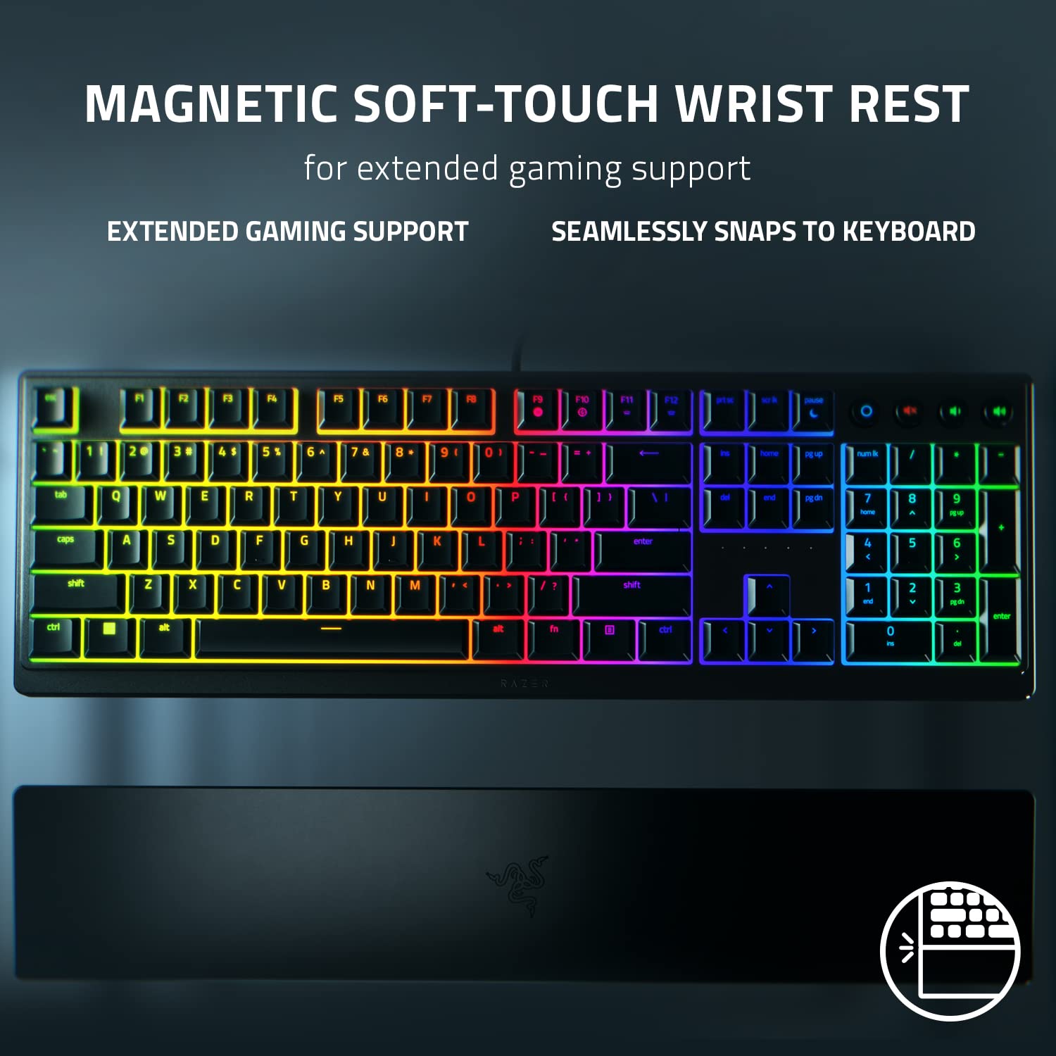 Razer Ornata V3 Gaming Keyboard: Low-Profile Keys - Mecha-Membrane Switches - 10-Zone RGB Lighting - Spill-Resistant - Magnetic Wrist Wrest - Classic Black - Rz03-04460100-R3M1, Wired