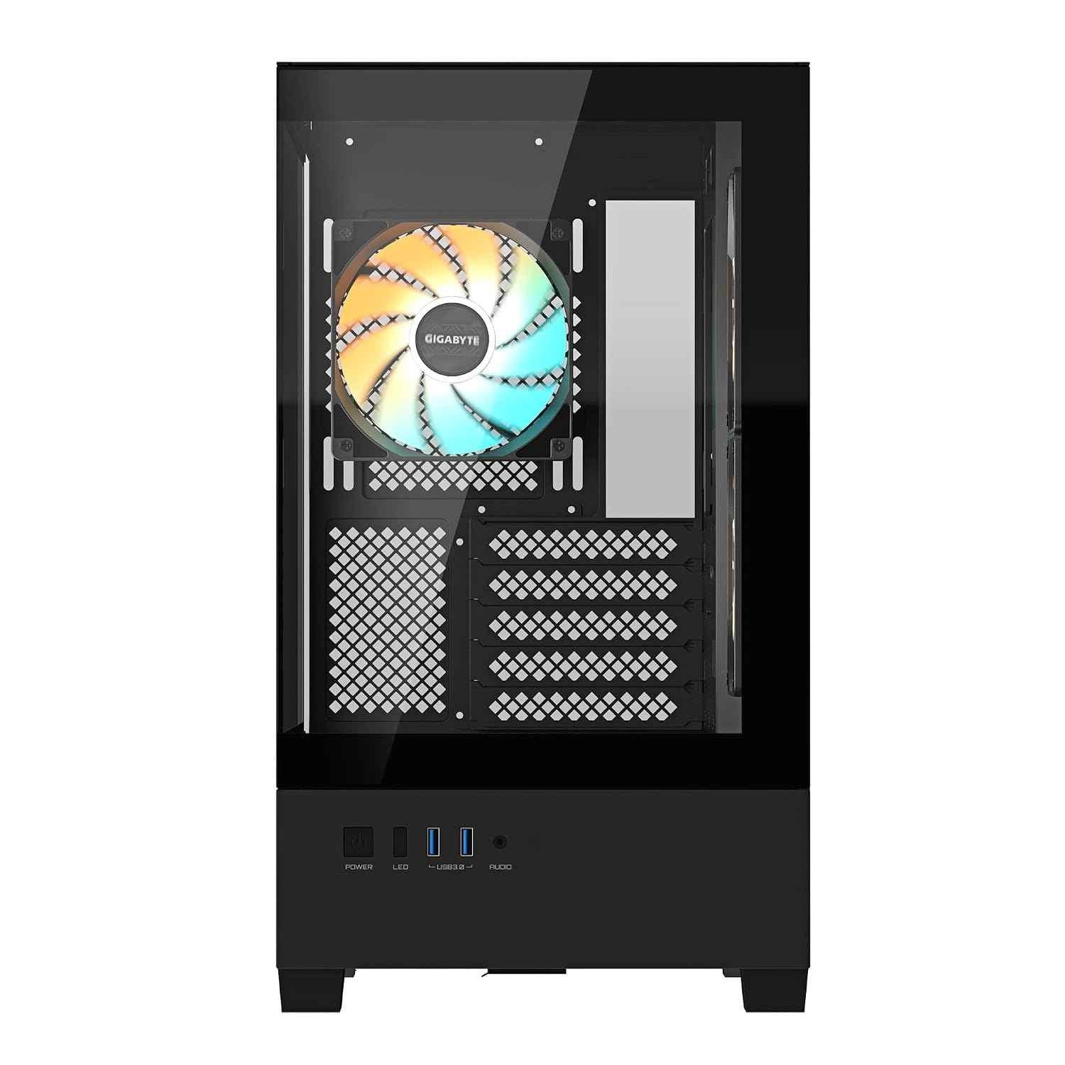GIGABYTE GB-C201P Mid Tower Gaming Cabinet | High-Airflow Mesh Front Panel | Tempered Glass Side | ATX, Micro ATX, Mini ITX Support | USB 3.0 | Sleek Black Design | Clean Cable Management
