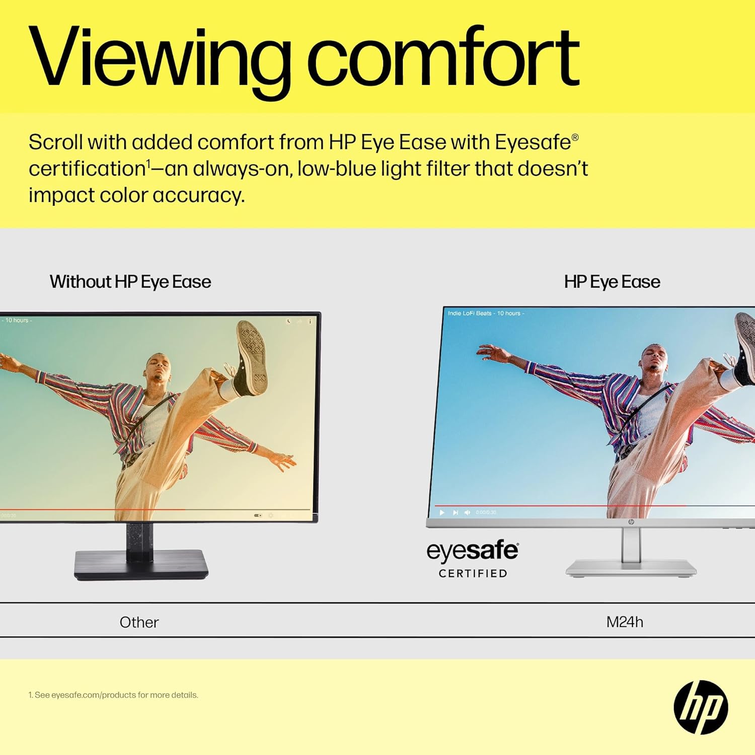 HP M24h 1080p 23.8-inch FHD IPS Desktop Monitor 75 Hz 300 nits AMD FreeSync Anti-Glare Height Tilt Adjustable Eye Ease HDMI VGA for Laptop Computer Screen Display 76D15AA (Renewed)