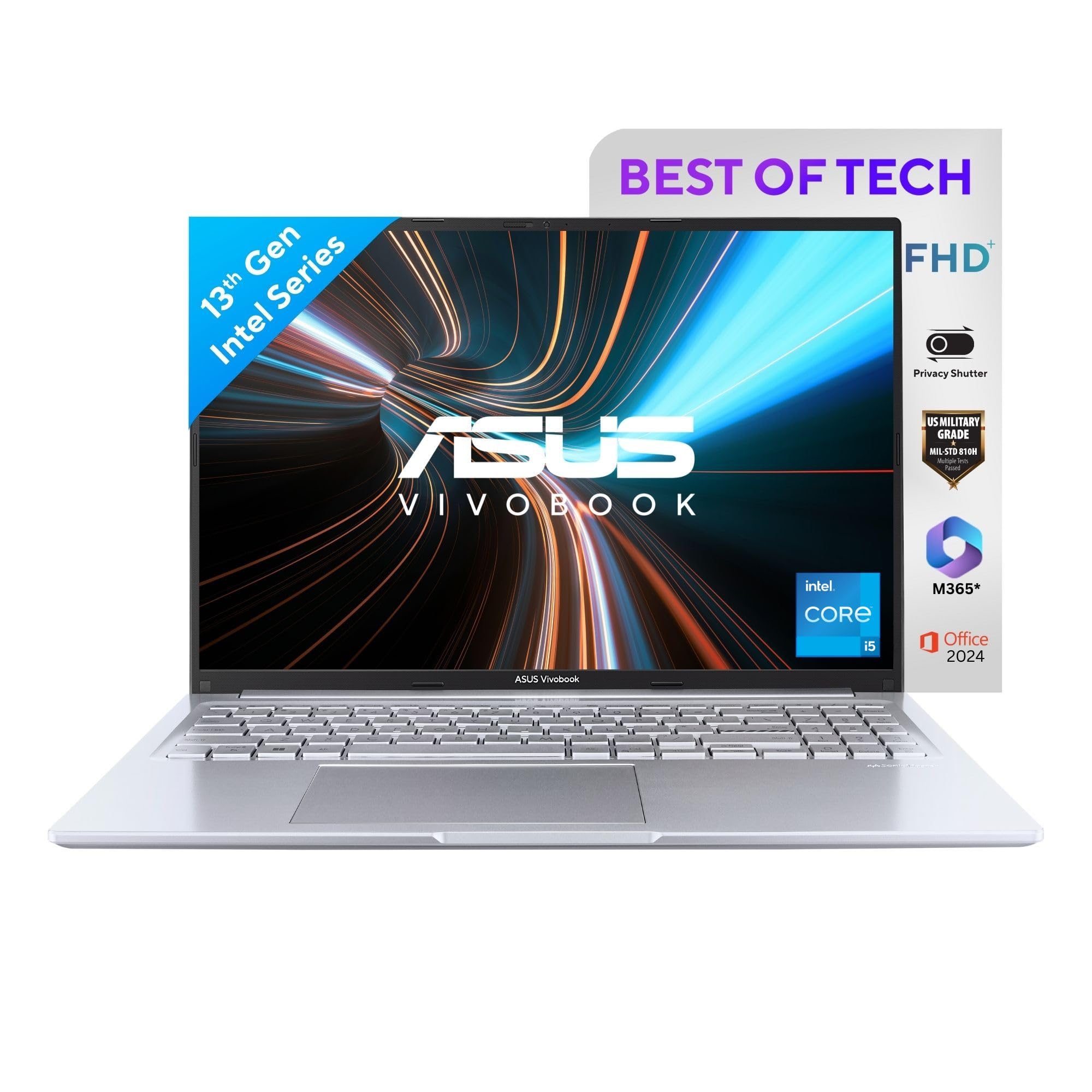 ASUS Vivobook 16, Intel Core i5-12500H, 16GB RAM, 512GB SSD, FHD+ 60Hz 300Nits, 16", Windows 11, MS Office Home, Transparent Silver, 1.88KG, X1605ZAC-MB541WS, Fingerprint, 42Whr Battery Laptop