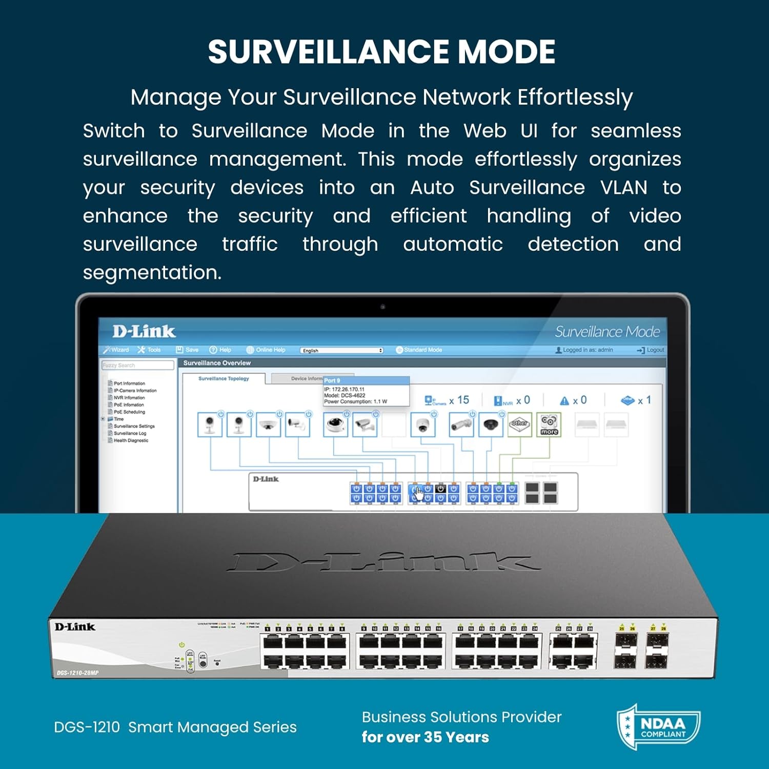 D-Link Systems 28-Port Gigabit Web Smart Switch including 4 Gigabit SFP Ports (DGS-1210-28)