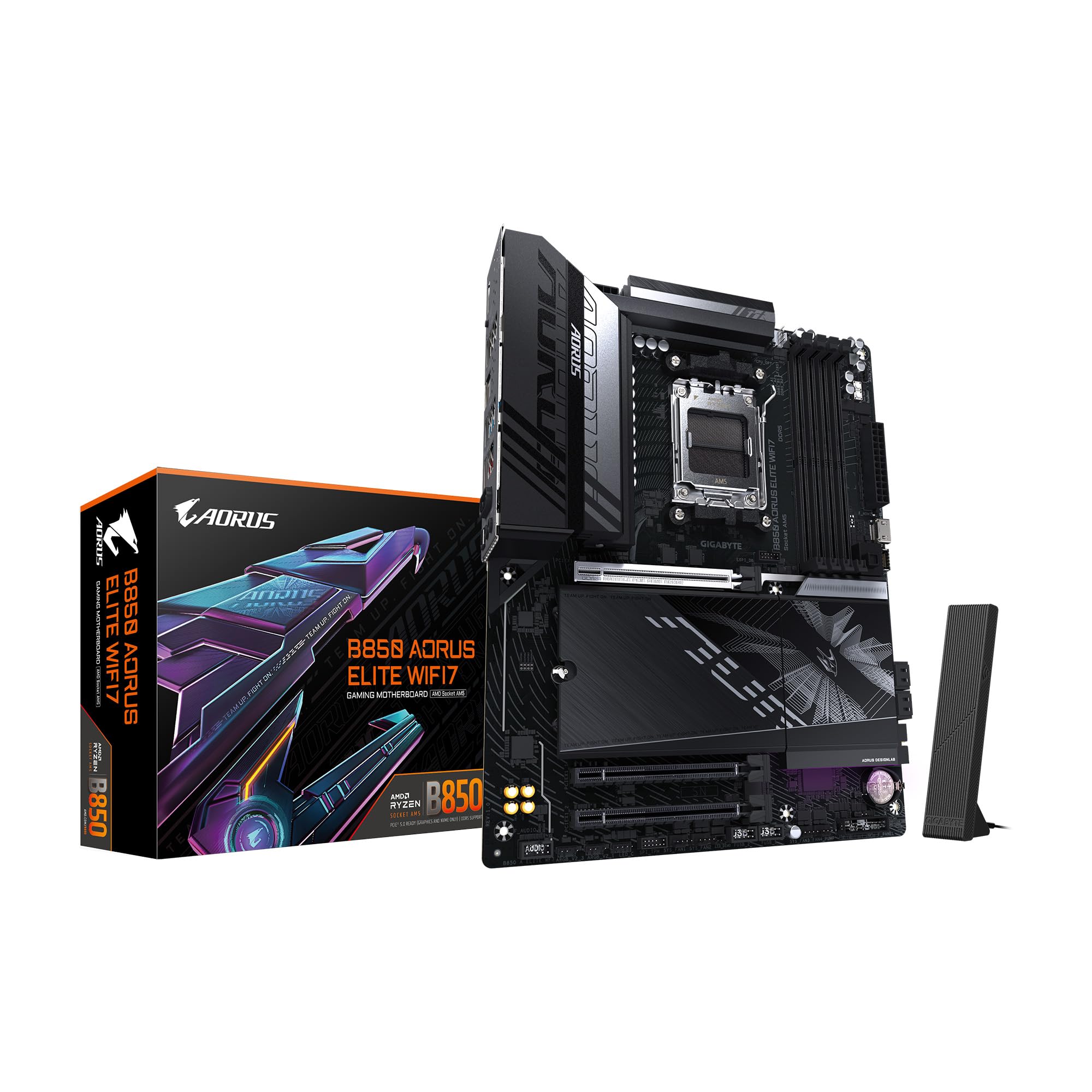 GIGABYTE B650M AORUS Elite AX AMD AM5 mATX Motherboard, Support Ryzen 9000/8000/7000 Series, DDR5, 12+2+2 Power Phase, PCIe 5.0 M.2, USB-C 3.2 Gen 2, WIFI6E, 2.5GbE, EZ-Latch, Q-Flash, RGB Fusion