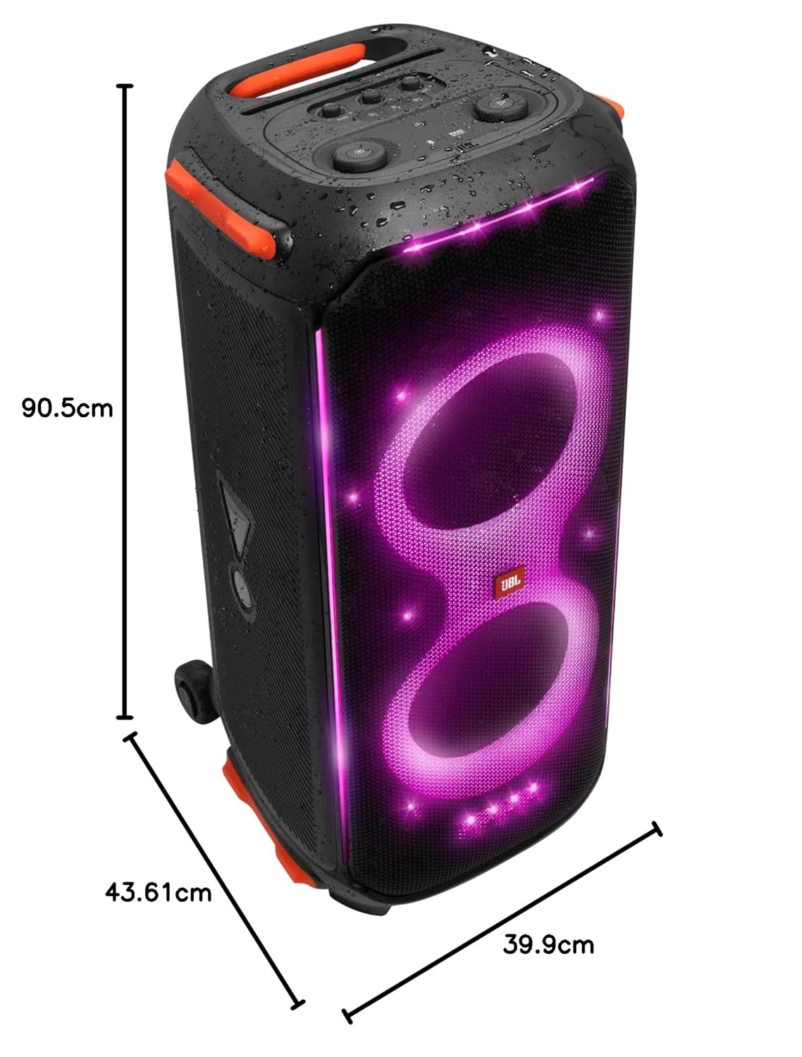 JBL PartyBox 710 Bluetooth Party Speaker with Dynamic Music Synced Flashing Club Pattern Lightshow, Pro Sound, Splashproof, PartyBox App Personalisation,Guitar and Mic Input(800 Watt RMS, Black) - Zapnet.in
