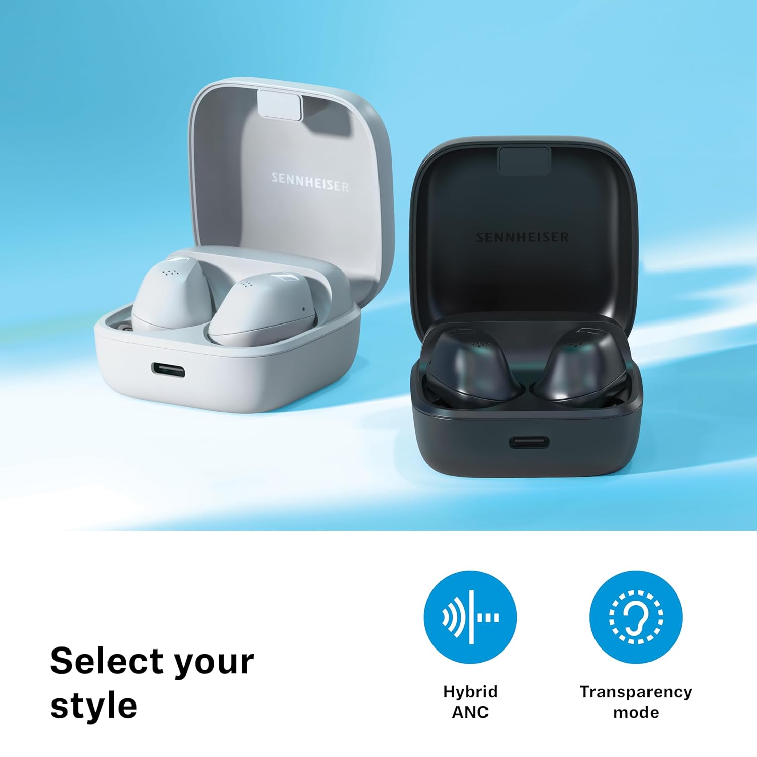 Sennheiser ACCENTUM True Wireless Earbuds, BT v5.3 Auracast & LE Audio, TrueResponse Drivers, Hybrid ANC + Transparency Mode, 28 Hr Battery, Qi & USB‑C Charging, Touch Control, 2Y Warranty, Black