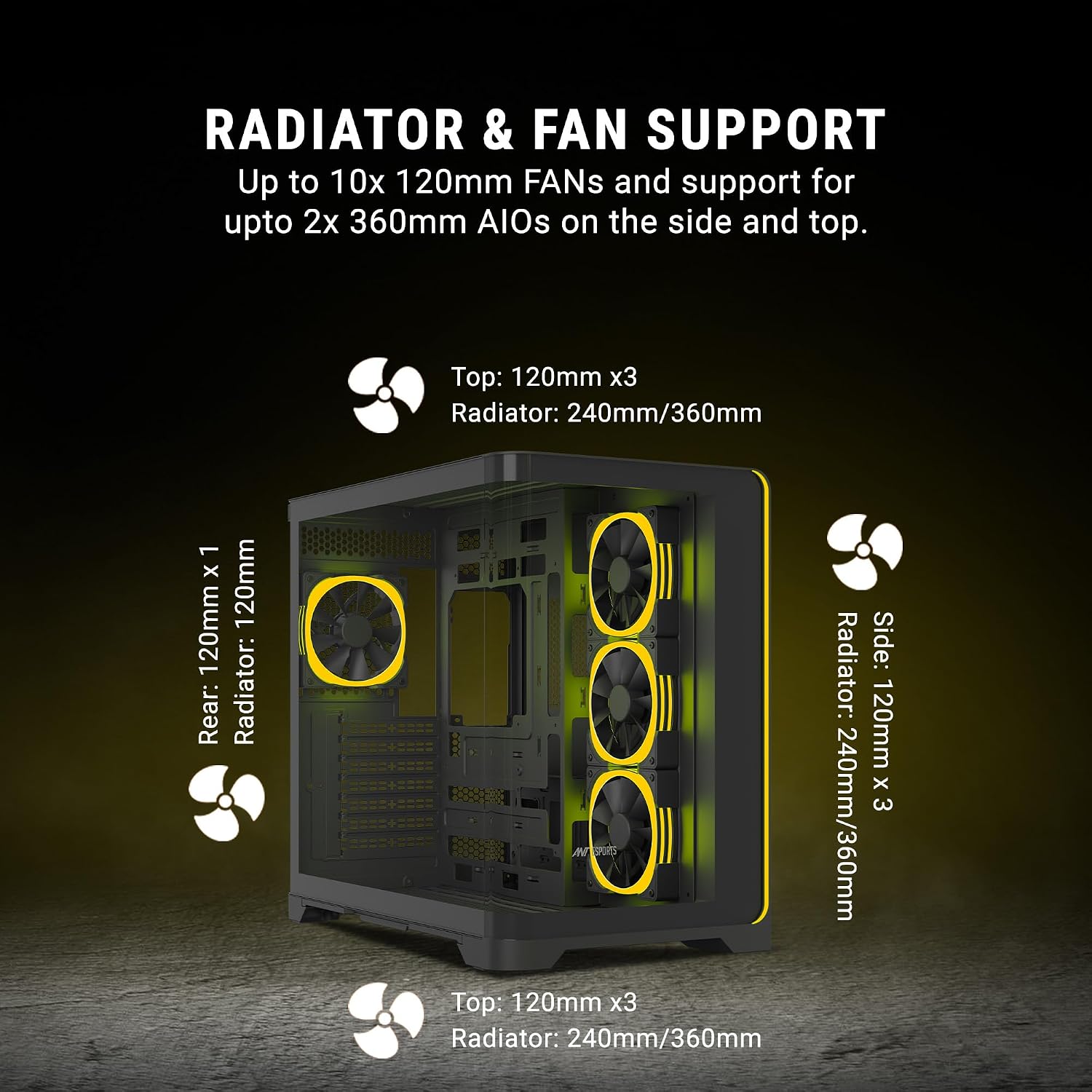 Ant Esports Crystal ARC Mid-Tower Computer Case/Gaming Cabinet - Black |Front Curved Glass|Support ATX, Micro-ATX, Mini-ITX | Pre-Installed 4 ARGB-PWM Fans