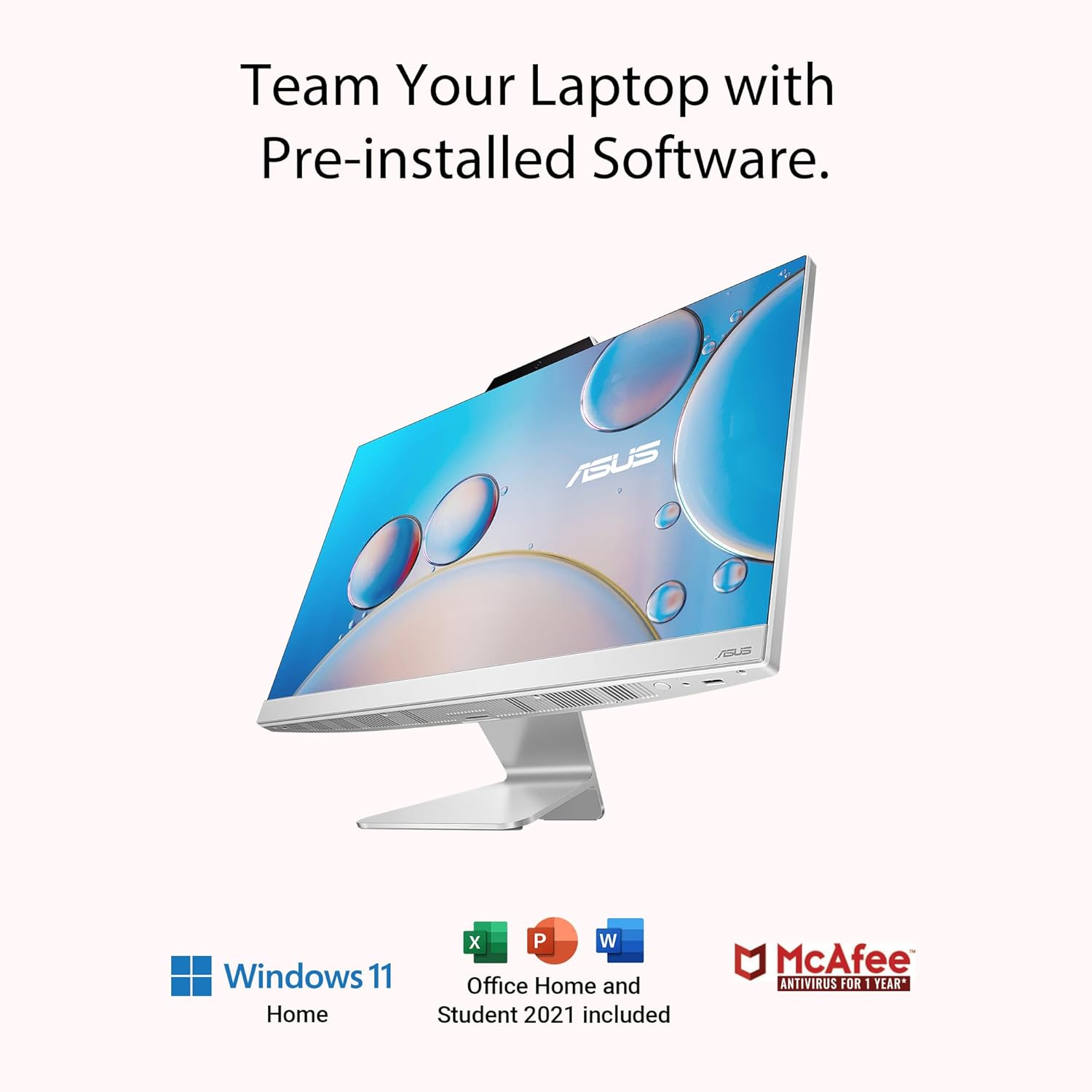 ASUS AiO A3 Series, 23.48" FHD Touch Screen, Intel Core i5-1235U 12th Gen, All-in-One Desktop (8GB/512GB SSD/Windows 11/Office 2021/with Wireless Keyboard & Mouse/White/5.40 kg), A3402WBA-TWA020WS