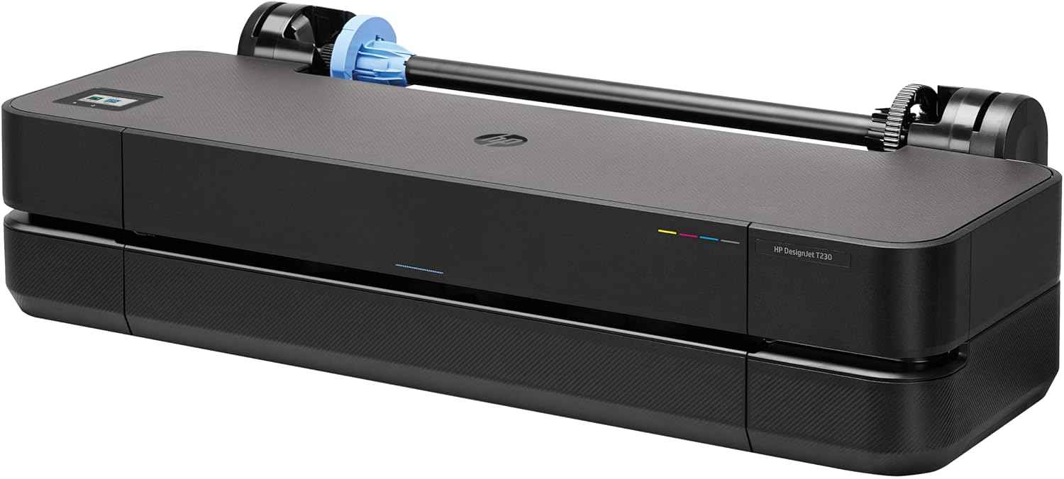 HP DesignJet T230 24 61 cm (5HB07D) Large Format Printer, Plotter, Standard A4-A1, 68 A1/h Prints, Wi-Fi, Ethernet, USB, 2400x1200 dpi, Recycled Metal, 1 Year Warranty, HP Click, Black