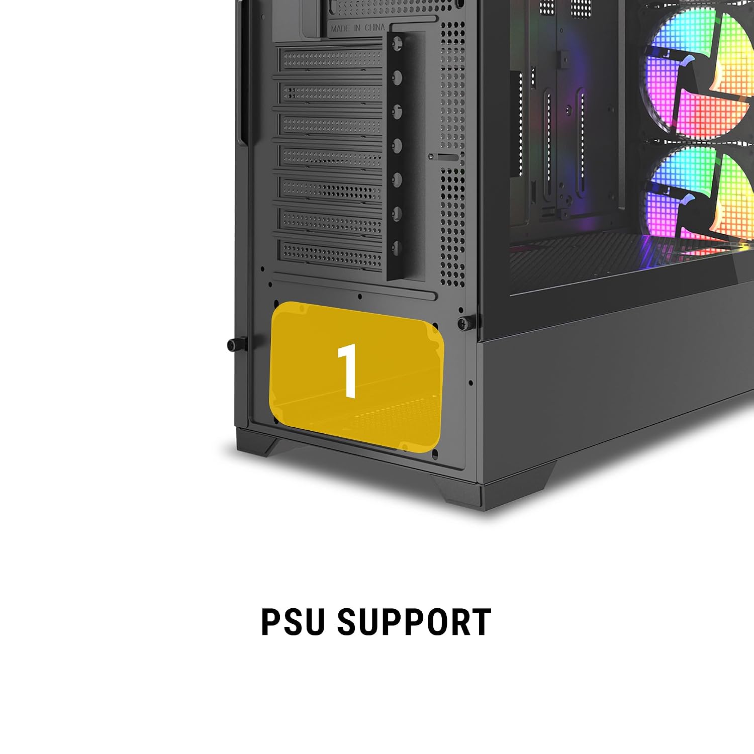 Ant Esports EVO 360 Mid-Tower Computer Case/Gaming Cabinet - Black | Pre-Installed 4 ARGB Fans