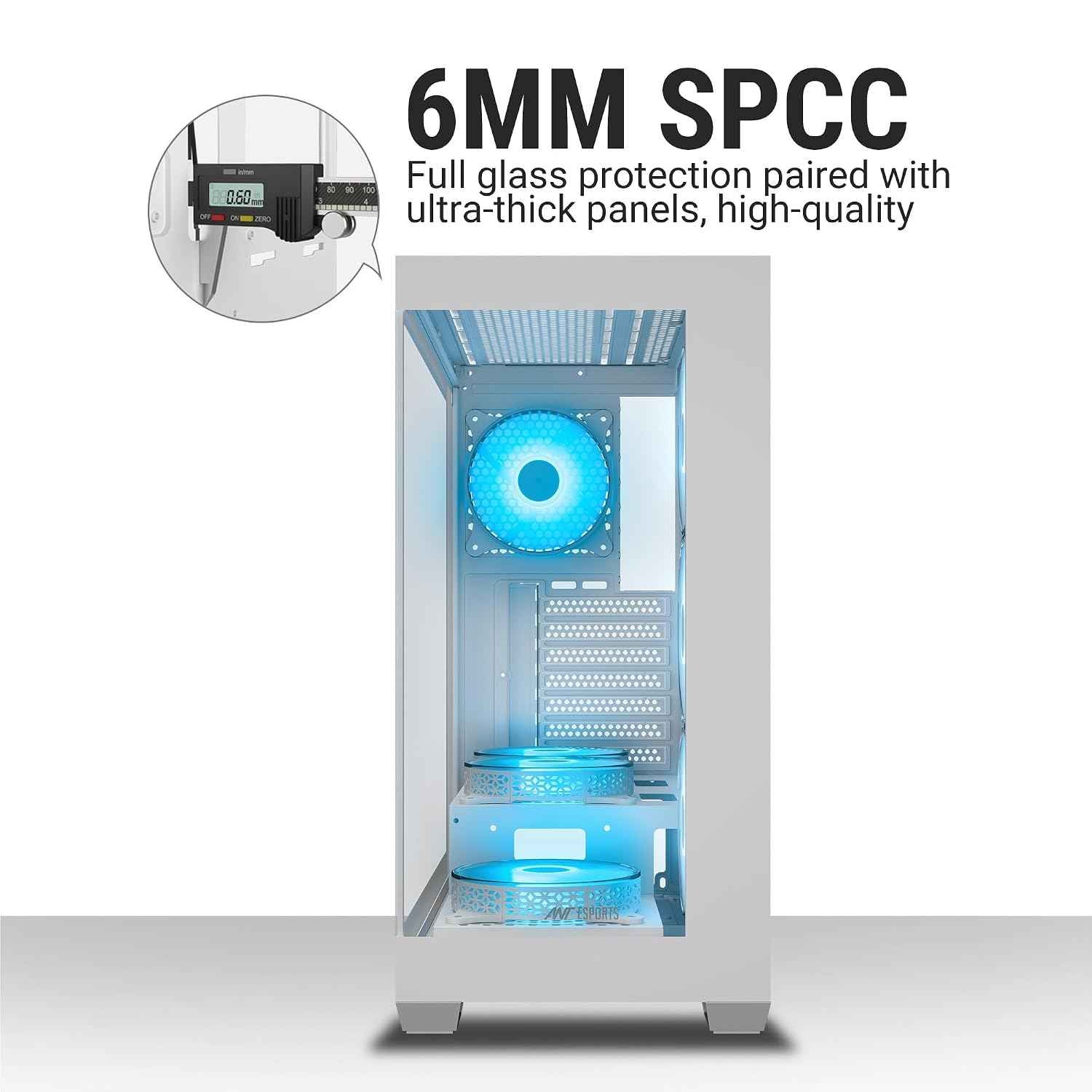 Ant Esports Crystal X7 ATX Computer Case/Gaming Cabinet with Type-C - White | Support ATX, Micro-ATX, Mini-ITX | Pre-Installed 3 M/B Plate Fans, 2 PSU Shroud Fans, 1 Bottom & 1 Rear Fan