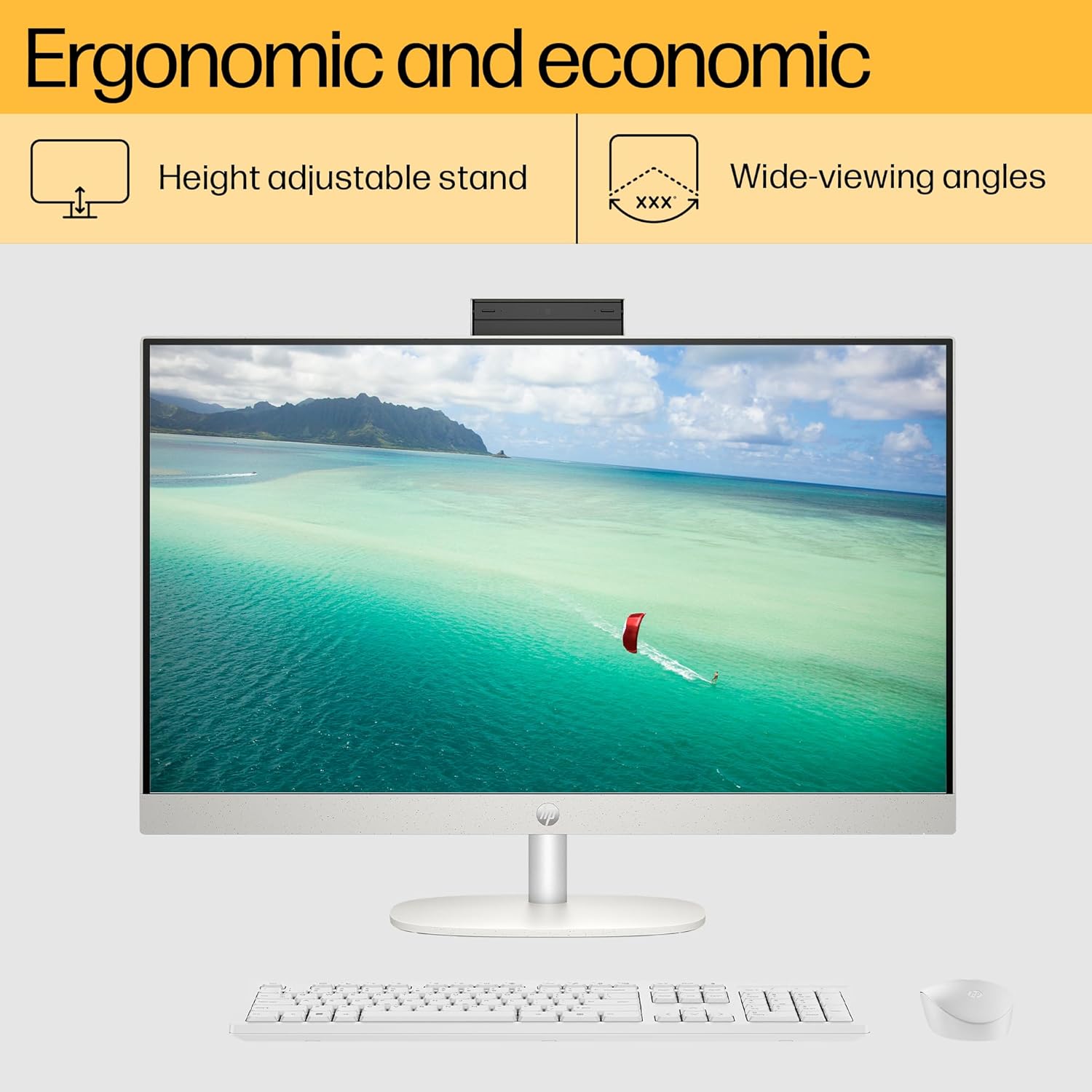 HP All-in-One PC Ryzen 5 7520U 27-inch(68.6cm) FHD IPS Display, 16GB LPDDR5, 1TB SSD, AMD Radeon Graphics, Wireless Keyboard and mouse combo, FHD Camera, (Win 11, MSO, Shell White, 6.72Kg) 27-cr0445in - Zapnet.in