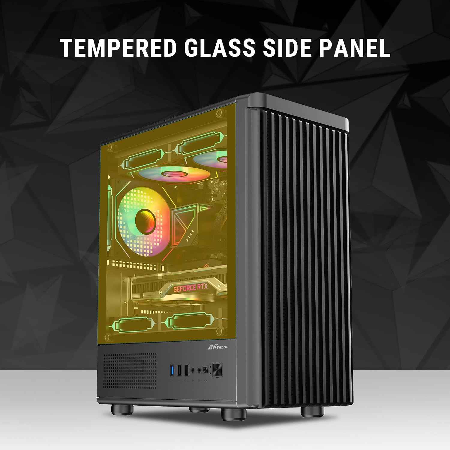 Ant Value VM45 Mid-Tower Computer Case/Gaming Cabinet - Black | Support M-ATX, ITX | Pre-Installed 4 Fans