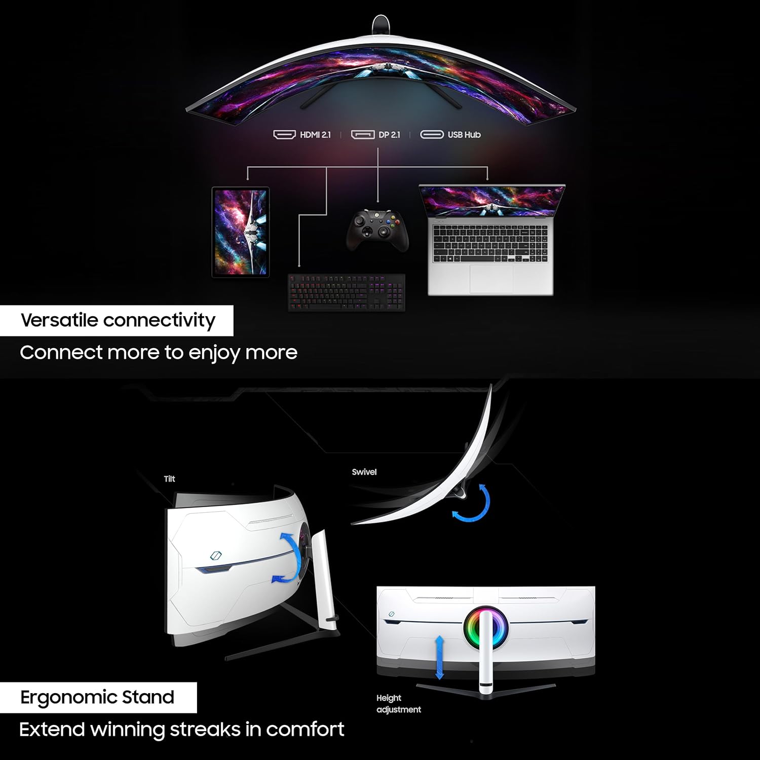 Samsung Odyssey Neo G9 57-inch(145 cm) Dual UHD 7680 x 2160 1000R Curved VA Gaming Monitor, 240Hz, 1ms, FreeSync Premium Pro, USB, DP 2.1, HDMI, HAS, Quantum Mini LED, HDR10+ (LS57CG950NWXXL, Black)