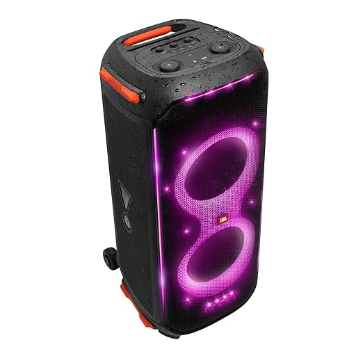 JBL PartyBox 710 Bluetooth Party Speaker with Dynamic Music Synced Flashing Club Pattern Lightshow, Pro Sound, Splashproof, PartyBox App Personalisation,Guitar and Mic Input(800 Watt RMS, Black) - Zapnet.in