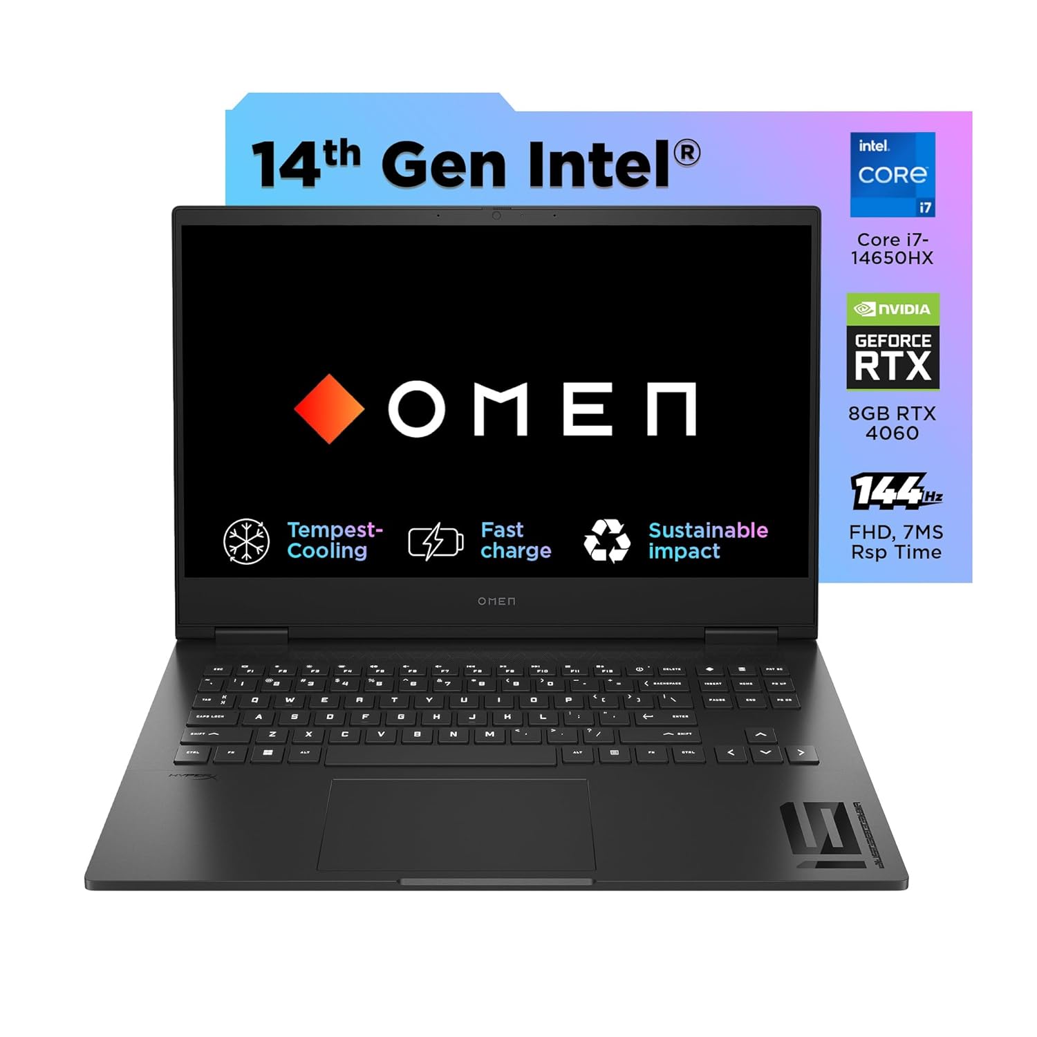 HP OMEN, 14th Gen Intel Core i7-14650HX, 8GB NVIDIA RTX 4060, 16GB DDR5, 1TB SSD, (Win11, Office21, Black, 2.39kg), 144Hz, IPS, 16.1-inch(40.9cm) Gaming Laptop, Tempest Cooling, Backlit KB, wf1096TX - Zapnet.in