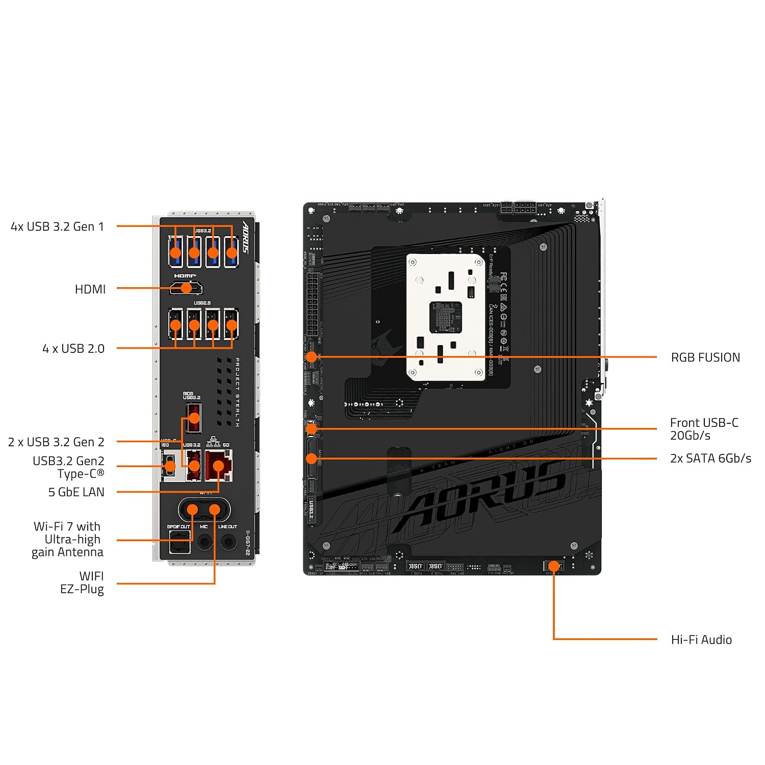 GIGABYTE B850 AORUS Stealth AM5 Socket DDR5 ATX Gaming Motherboard PCIe 5.0 Wi-Fi 7 5GbE LAN 4× M.2 Gen5/Gen4 X3D Turbo DDR5-8200(OC) Ultimate DIY Features