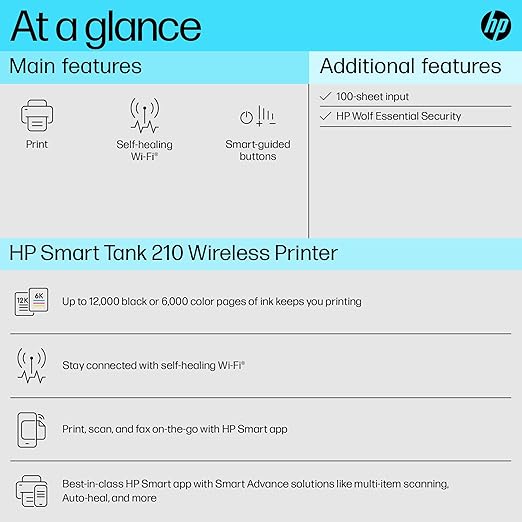 HP Smart Tank 210 Single Function WiFi Colour Printer (Upto 8K Black and 6000 Colour Pages - Zapnet.in