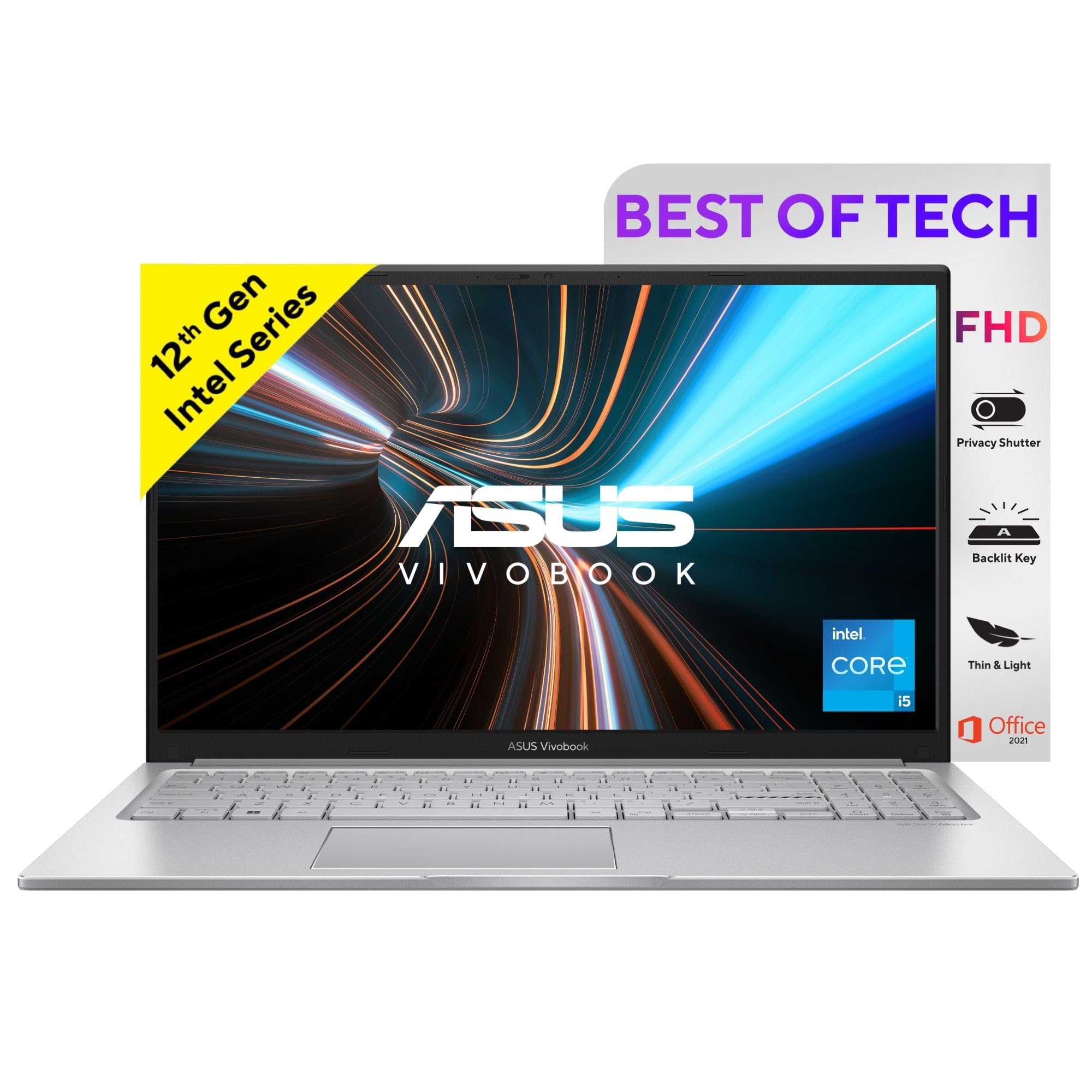 ASUS Vivobook 15, Intel Core i5-1235U 12th Gen, 15.6" (39.62 cm) FHD, Thin and Light Laptop (16GB RAM/512GB SSD/Win11//Backlit Keyboard/Silver/1.7 kg), X1504ZA-NJ542WS