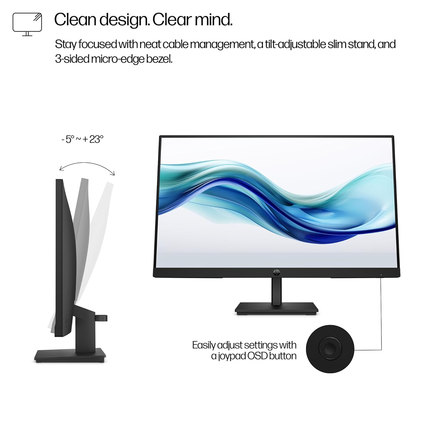 HP 324pf 24 inch FHD Monitor, Anti-Glare Eye Ease; Tilt, Brightness+; Color; Image; Input; Power; Menu; Management; Information;Low Halogen; Security Lock-Ready