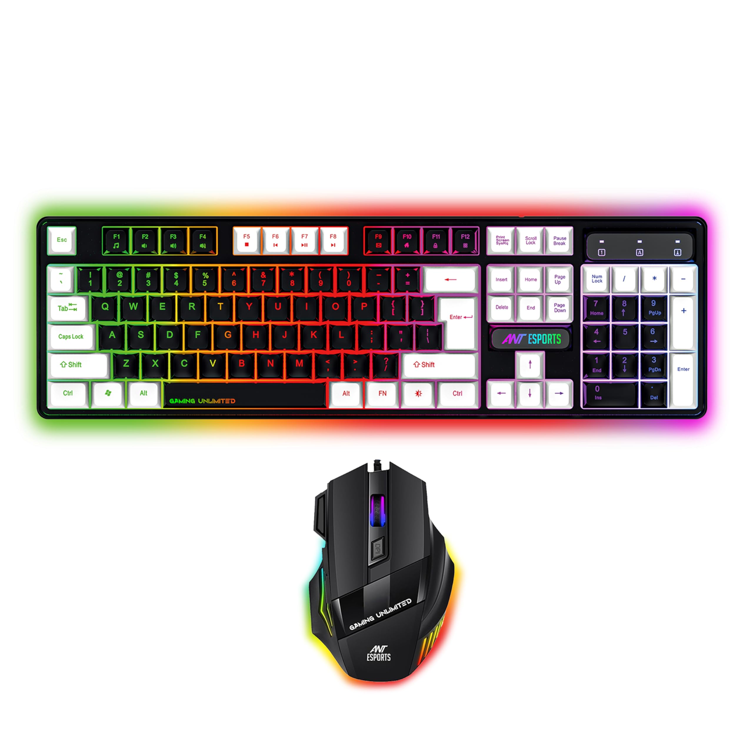 Ant Esports MK710 V2 Membrane TKL Wired Gaming Keyboard Mouse Combo 87 UV Coated Mechanical feel Keys Cool RGB Backlight Keyboard,1200-3600 DPI Aero-Jet RGB Gaming Mouse with Type C Adapter_ Mercury