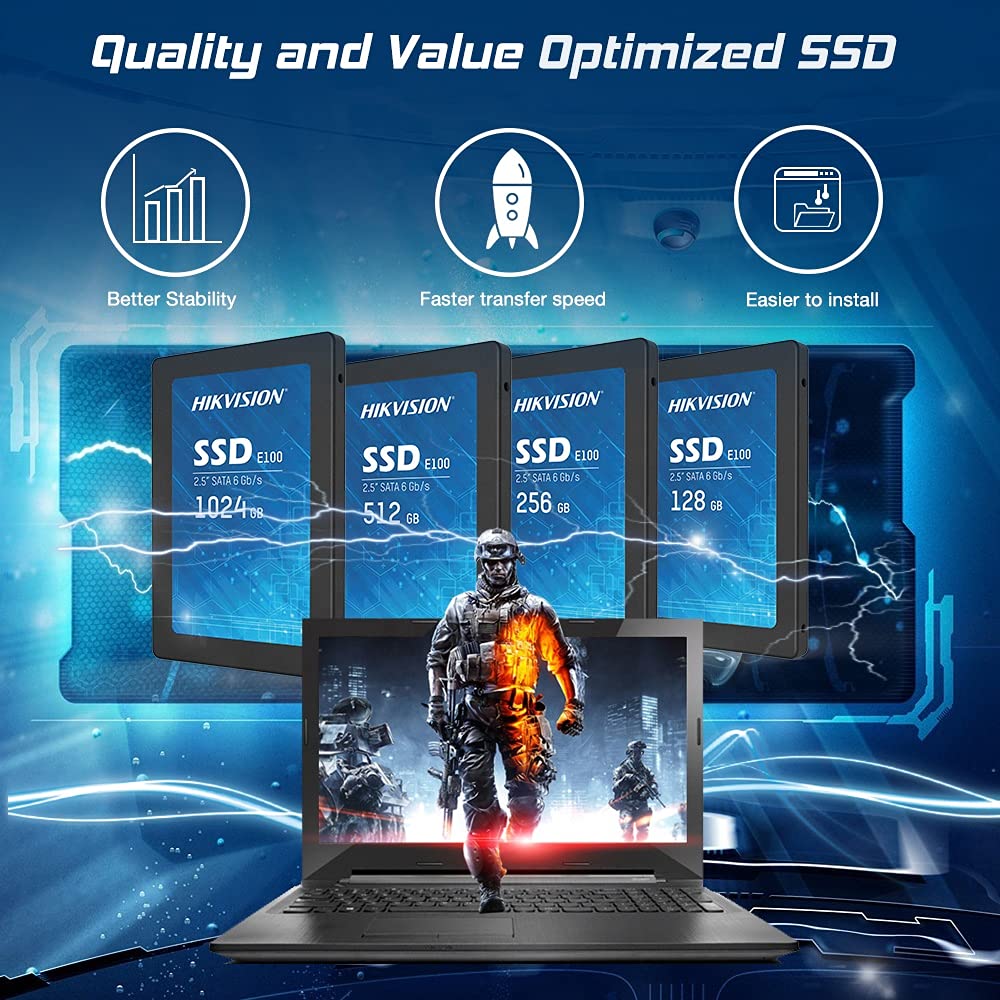 HIKVISION E100 256GB 2.5-Inch Internal SSD, SATA 6Gb/s, up to 550MB/s - Solid State Disks 3D Nand TLC