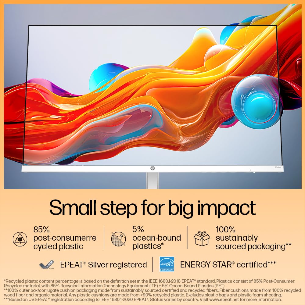 HP Series 5 23.8 inch FHD Monitor with Speakers - 524sa, 23.8inch(60.5cm),FHD(1920 x 1080),300 nits,Integrated Speakers, Eys Ease,Anti-Glare,2.58kg