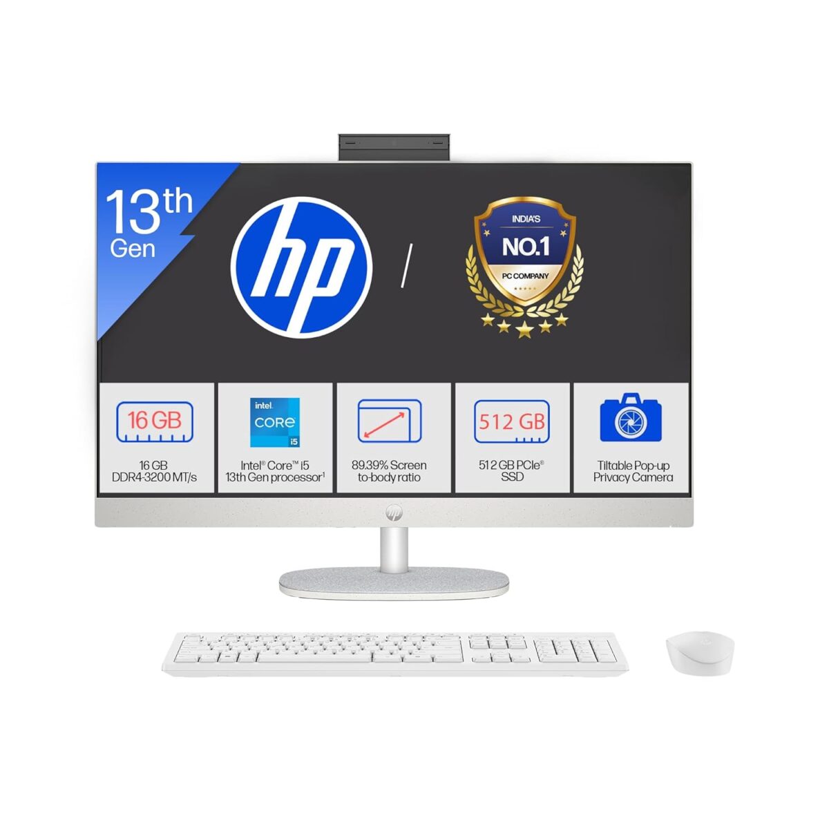 HP AIO 27" (Intel Core i5-1334U (13th Gen), 16GB DDR4 RAM, 1TB SSD, 27" FHD IPS, Shell White)
