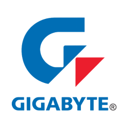 Gigabyte logo with a blue 'G' and red triangle on a white background