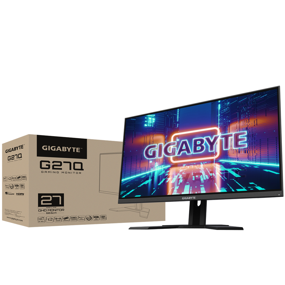 GIGABYTE G27Q 68.58 cm (27") 144Hz 1440P Gaming Monitor, 2560 x 1440 Pixels IPS Display, 1ms (MPRT) Response Time, 92% DCI-P3, VESA Display HDR400, FreeSync Premium, Black - Zapnet.in