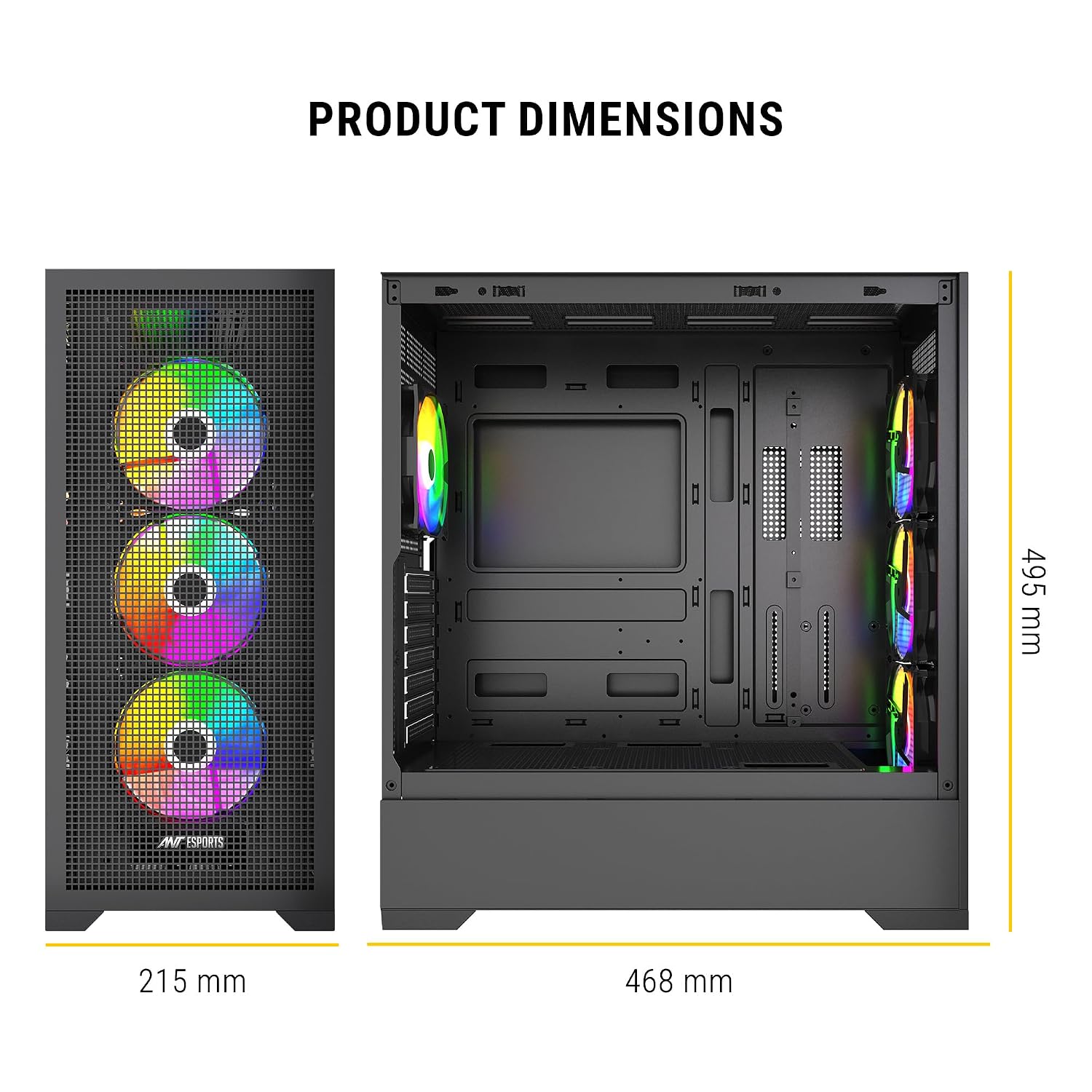 Ant Esports EVO 360 Mid-Tower Computer Case/Gaming Cabinet - Black | Pre-Installed 4 ARGB Fans