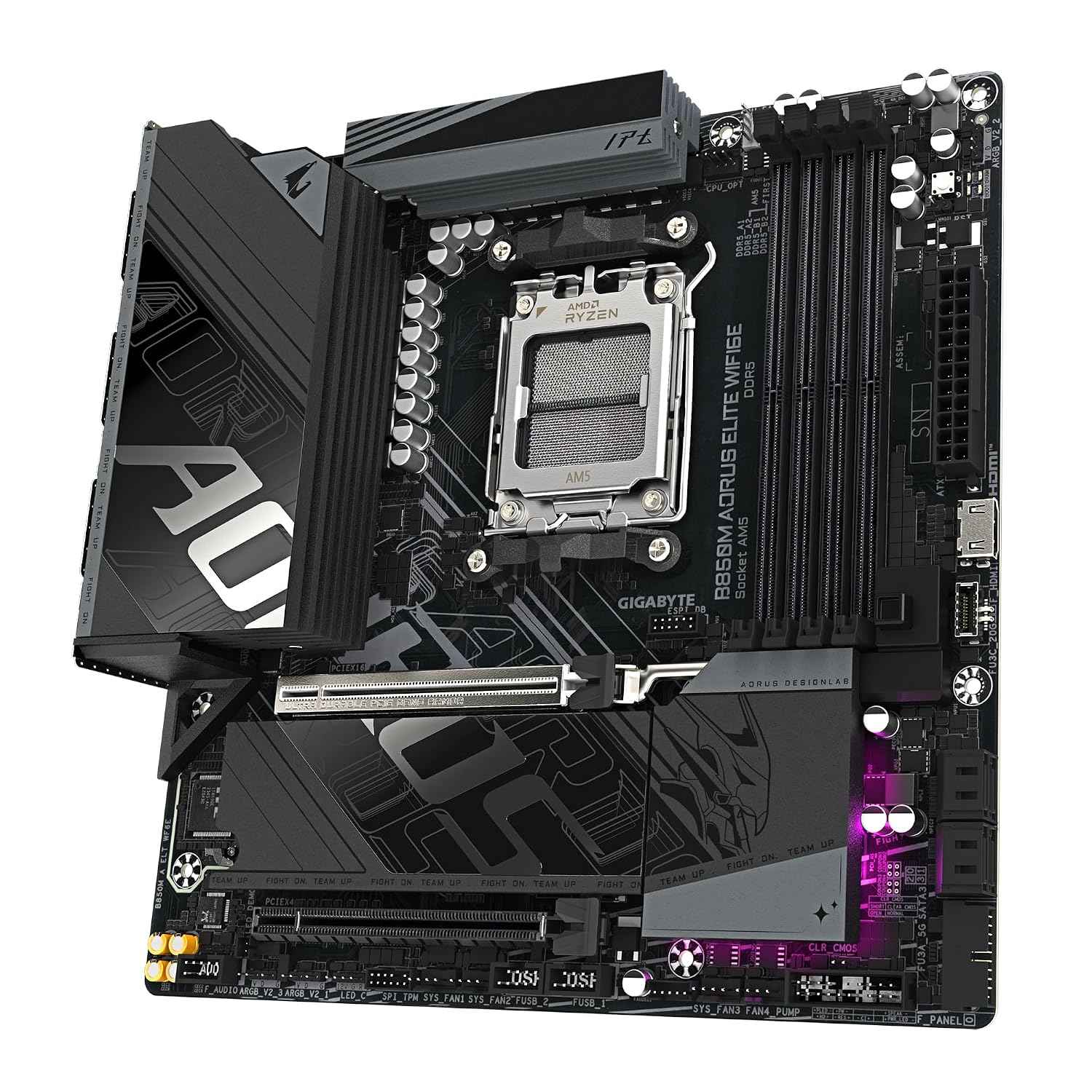 GIGABYTE B850M AORUS Elite WIFI6E Motherboard - AMD Ryzen 9000 Series CPUs, 12+2+2 Phases Digital VRM, up to 8200MHz DDR5 (OC), 1xPCIe 5.0 + 1xPCIe 4.0 M.2, WiFi 6E, 2.5GbE LAN, USB 3.2 Gen 2