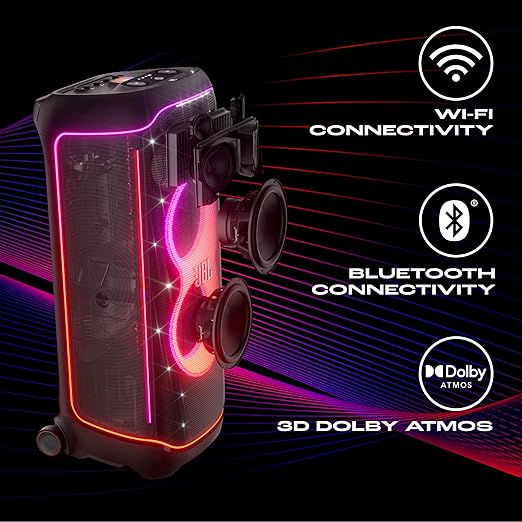 JBL Partybox Ultimate, Dynamic Lightshow, Party Pad, Wi-Fi & Bluetooth Connectivity, Dual Mic with Guitar Inputs, Pro Sound, Ipx4 Splashproof, Self Tuning, One App (Black) - Multimedia - Zapnet.in