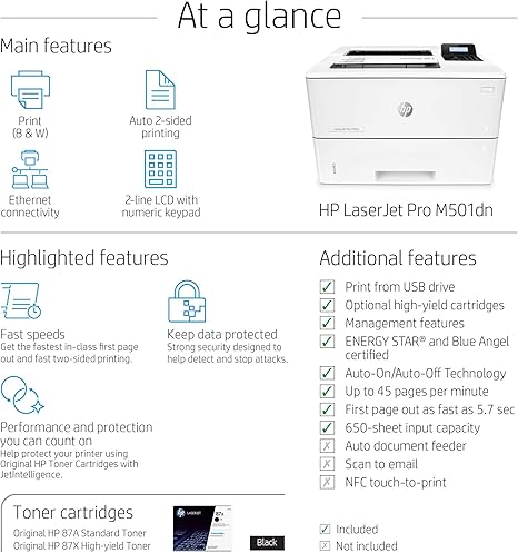 HP LaserJet Pro M501dn Duplex Printer with One-Year, Next-Business Day, Onsite Warranty (J8H61A) - Zapnet.in