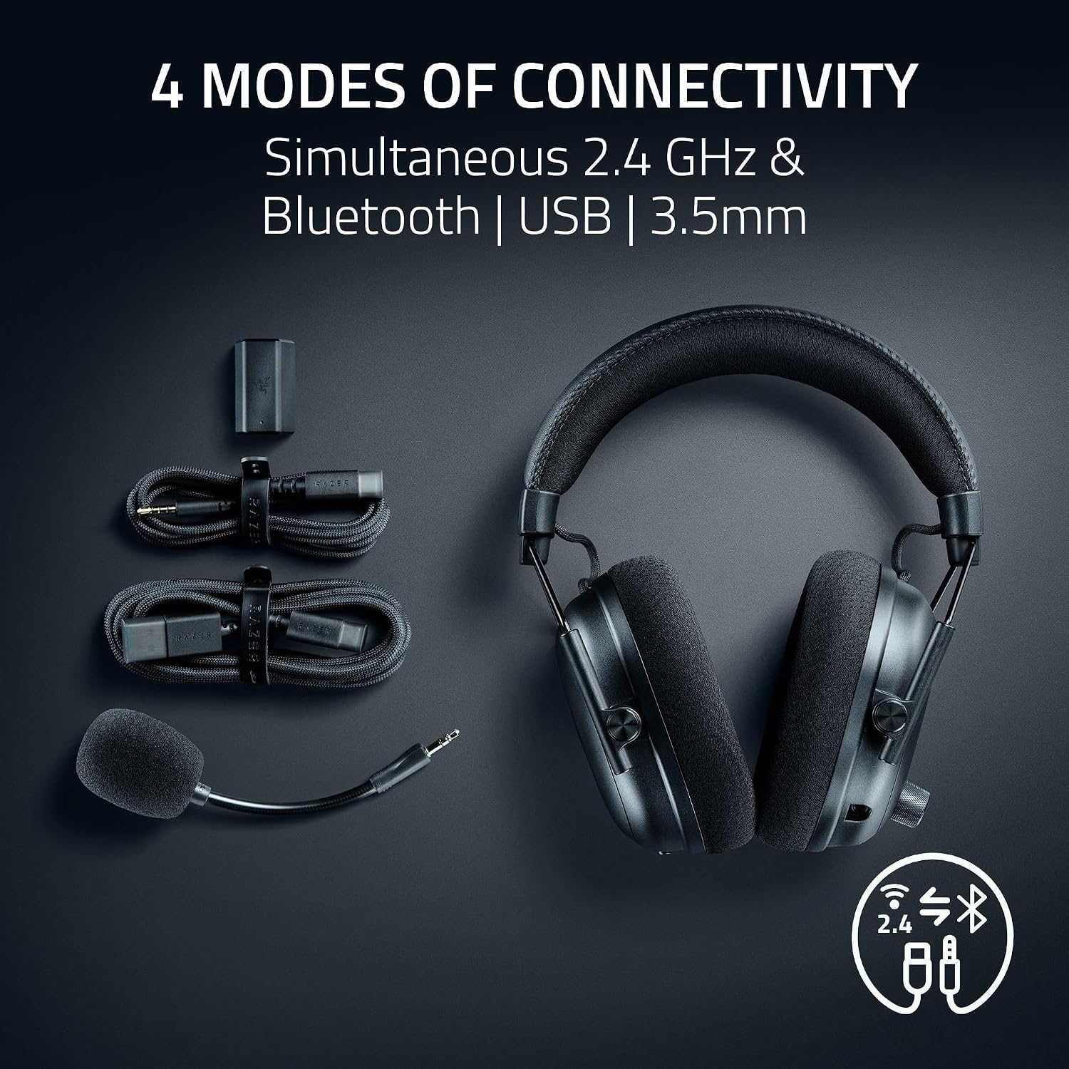 Razer BlackShark V3 Pro Wireless ANC Gaming Headset for PC, Black | Full Band Mic, 50mm Drivers, 2.4 GHz, Bluetooth, USB, 3.5mm, Works with Mac, PS5, Nintendo Switch, Smartphone, 70 Hr Battery