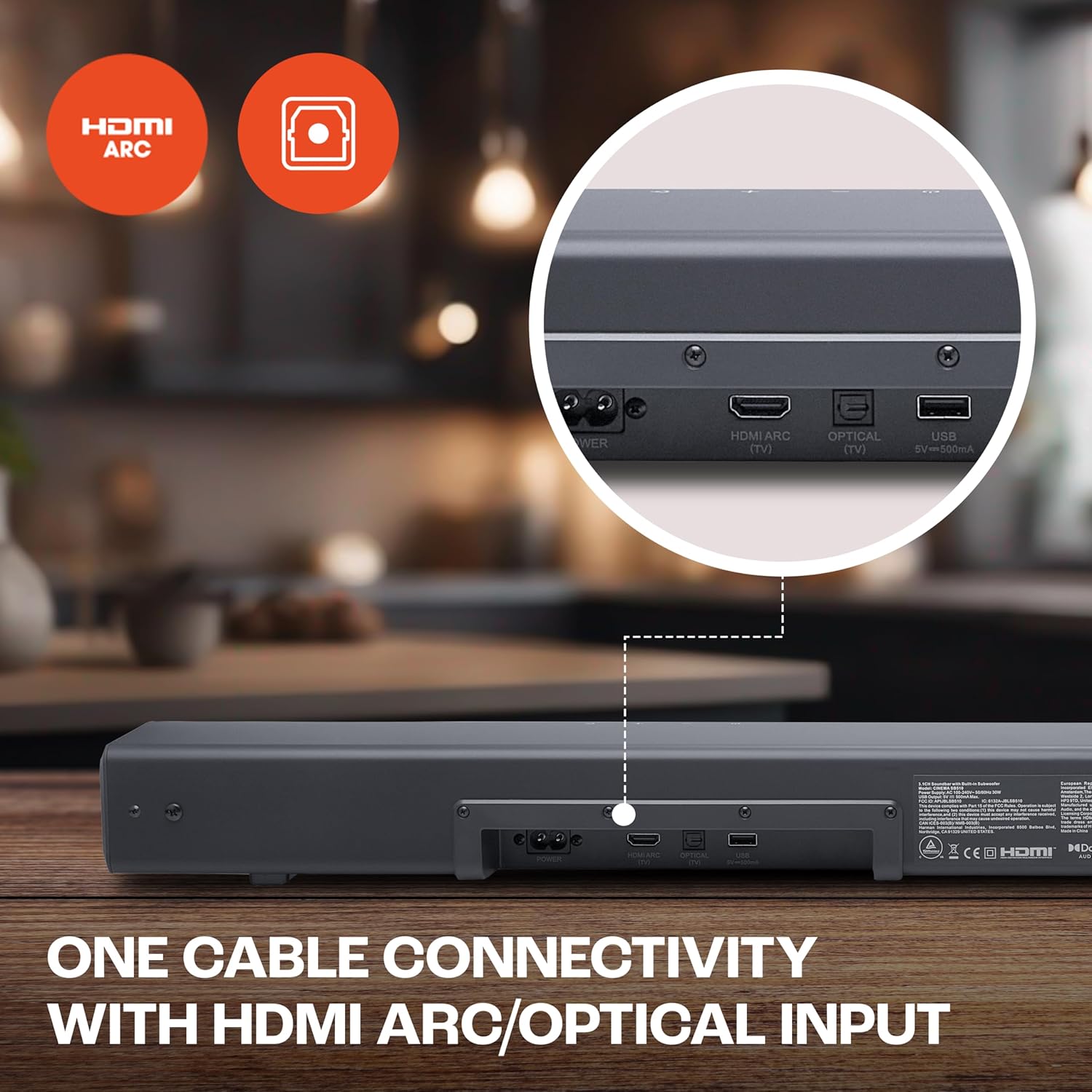 JBL Cinema SB510, Dolby Audio Soundbar with Built-in Subwoofer, 3.1 Channel, Center Channel for Superior Voice Clarity, HDMI eARC, Bluetooth & Optical Connectivity (200W) - Zapnet.in