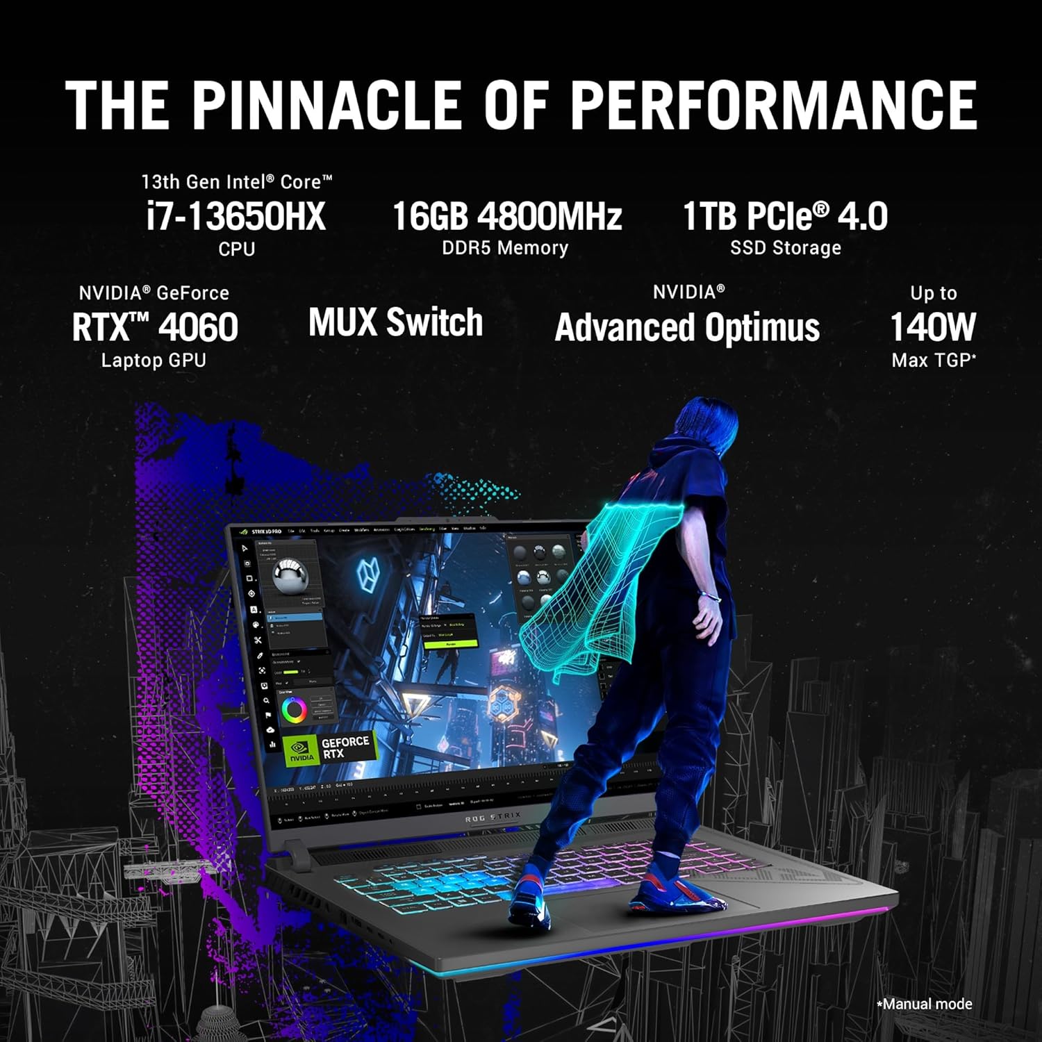ASUS [Smartchoice] ROG Strix G16, 16"(40.64cm) FHD+ 165Hz, 13th Gen Core i7-13650HX,Gaming Laptop(16GB RAM/1TB SSD/NVIDIA GeForce RTX 4060 /Windows 11/Office 21/Eclipse Gray/2.50 Kg), G614JV-N3474WS