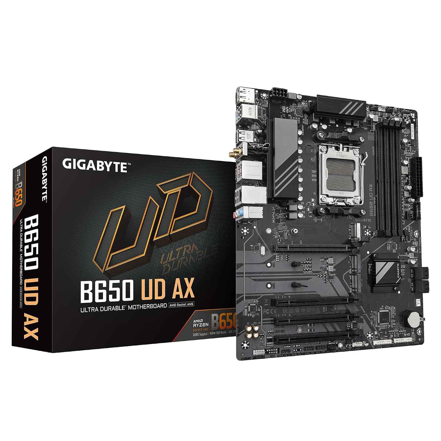GIGABYTE B650 UD AX – AM5 ATX Motherboard with DDR5, PCIe 5.0 M.2, Wi-Fi 6, USB 10Gb/s, Q-Flash Plus