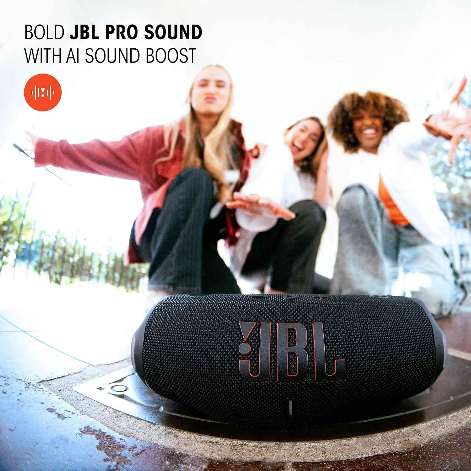 JBL Charge 6 - Portable Waterproof & Drop-Proof Bluetooth Speaker, Bold Pro Sound with AI Sound Boost, 28Hrs of Playtime, Built-in powerbank & Comes with a Sturdy/Removable Carrying Strap (White)