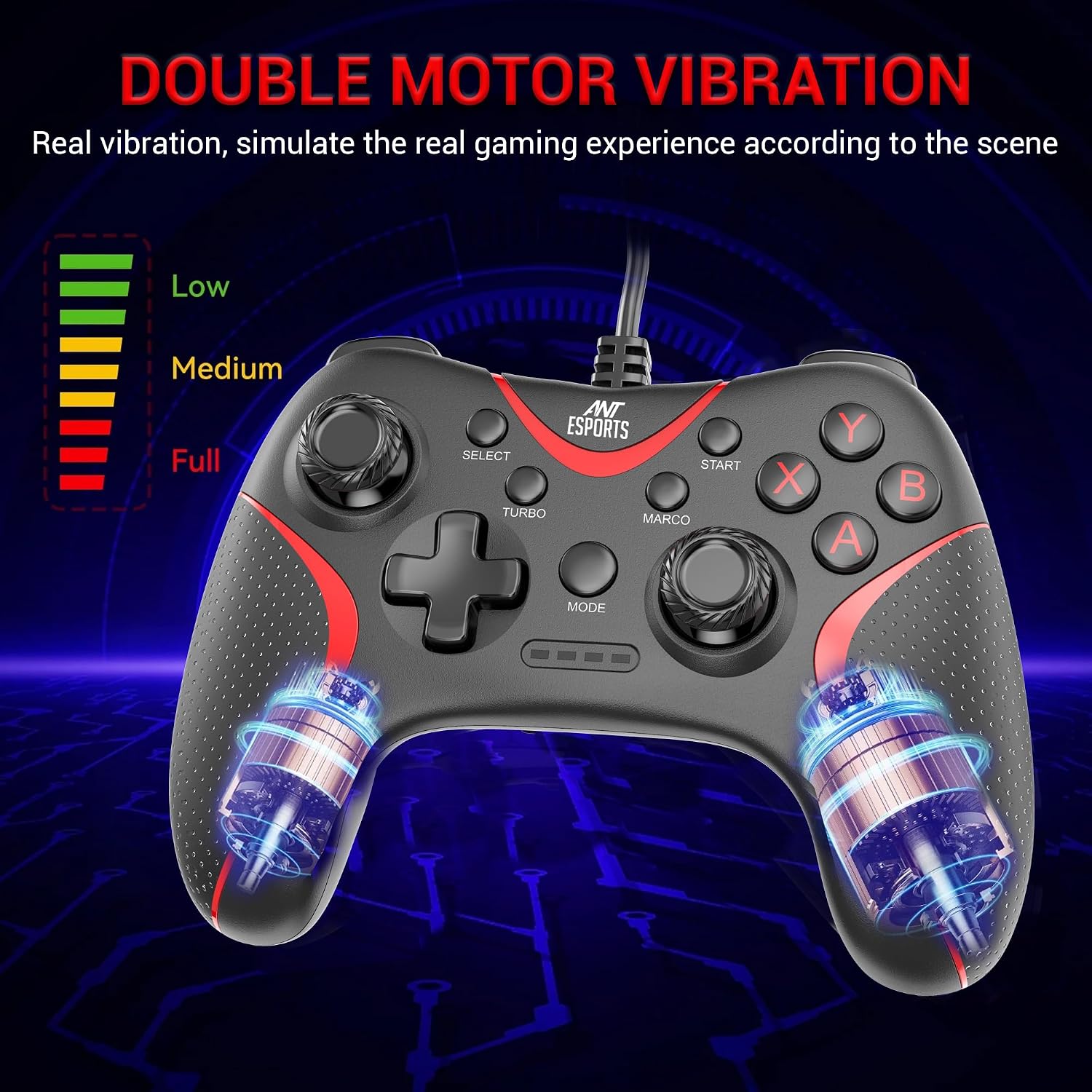 Ant Esports GPL200 Wired Gaming Controller Game Controller Joystick with Dual-Vibration Turbo and Trigger Buttons for Windows PC/ PS3/ Android TV Box(Black)