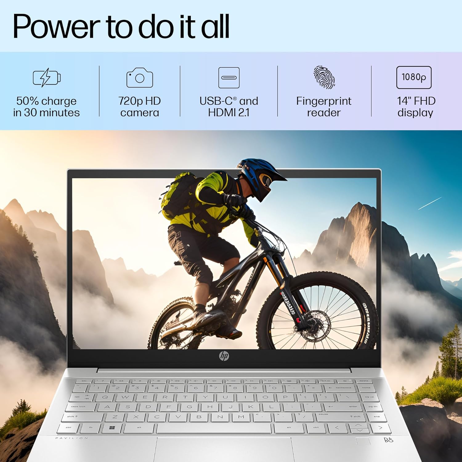 HP Pavilion 14, 12th Gen i5-1235U, 14-inch (35.6 cm) FHD, Anti-Glare, 16GB DDR4, 1TB SSD, Intel Iris Xe Graphics, B&O, FPR, Backlit KB (Win 11,MSO, Natural Silver, 1.41 kg), 14-dv2153TU