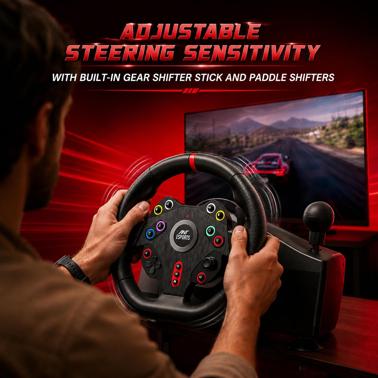 Ant Esports GWGT5 Racing Steering Wheel with Pedals,Gear Shifter &PS5 Adapter for PS5,PS4,Xbox One,Xbox Series X|S,PC & Nintendo Switch| 270 Degree Rotation,Dual Vibration Motor,6 Suction Cup Mounts.