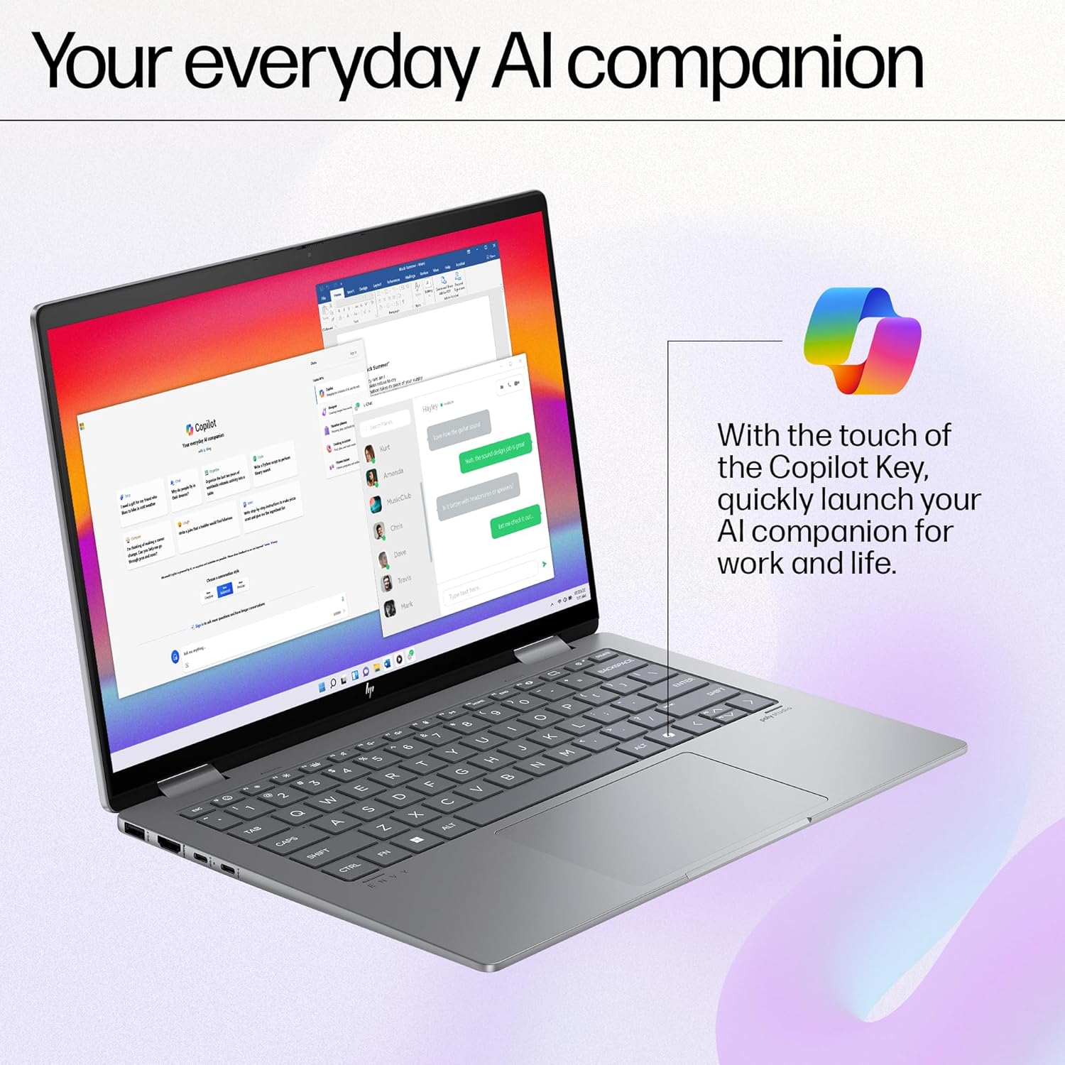 HP Envy x360, Enhanced by AI, AMD Ryzen 5 8640HS, 14-inch (35.6 cm), WUXGA, 16GB LPDDR5, 512GB SSD, AMD Radeon Graphics, 5MP IR Camera, Poly Studio (Win 11, MSO 2021, Silver, 1.44 kg), fa0038AU