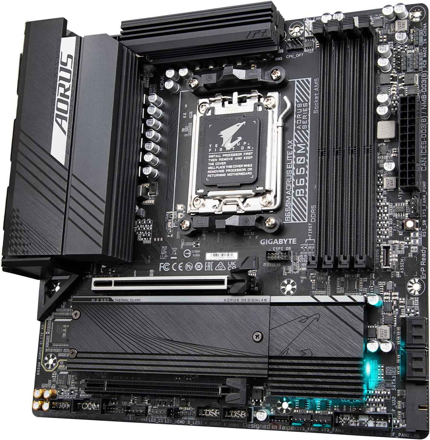 GIGABYTE B650M AORUS Elite AX AMD AM5 mATX Motherboard, Support Ryzen 9000/8000/7000 Series, DDR5, 12+2+2 Power Phase, PCIe 5.0 M.2, USB-C 3.2 Gen 2, WIFI6E, 2.5GbE, EZ-Latch, Q-Flash, RGB Fusion