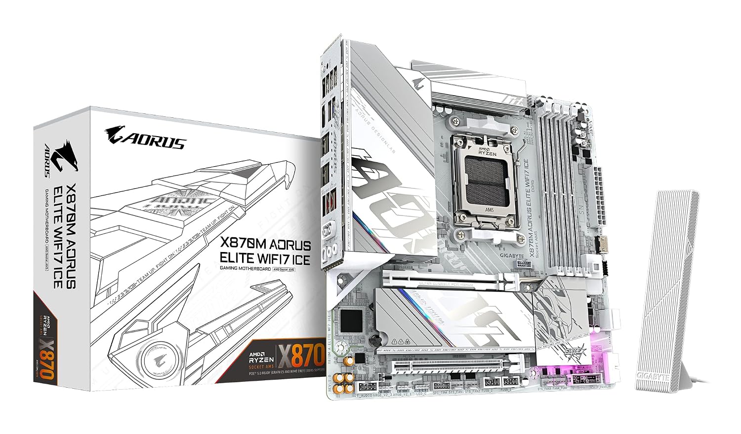 GIGABYTE X870M AORUS Elite WIFI7 ICE AMD Motherboard 4 x DIMMs, 14*+2+2 Twin Digital VRM Design, 2.5 GbE LAN, 2 x USB4 Type-C®, Wi-Fi 7