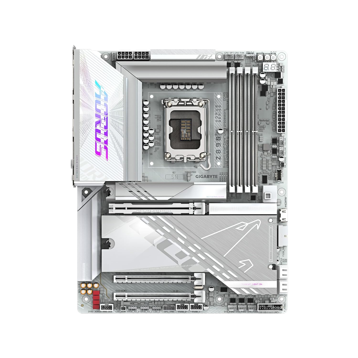 GIGABYTE Z890 AORUS PRO ICE Intel Core Ultra (Series 2) LGA 1851 Motherboard, ATX, DDR5, 5X M.2, PCIe 5.0, Thunderbolt 4, WIFI7, 5GbE LAN, EZ-Latch