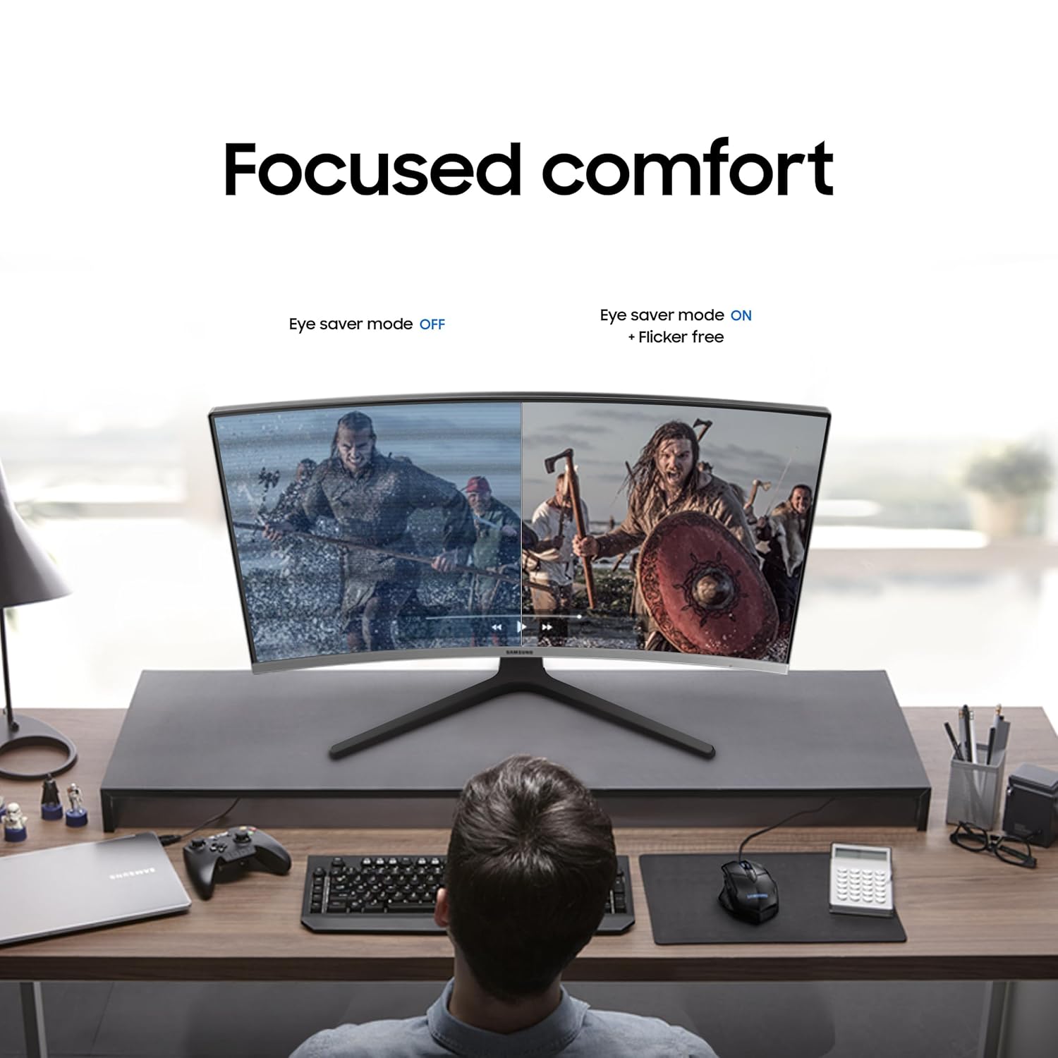 Samsung 32 Inch (80.1 cm) FHD, 1500R Curved 1,920 X 1,080 LED Monitor, VA Panel, Bezel-Less Design, AMD Freesync, Flicker Free, D-Sub, HDMI, Headphone Jack (LC32R500FHWXXL, Dark Blue Gray)