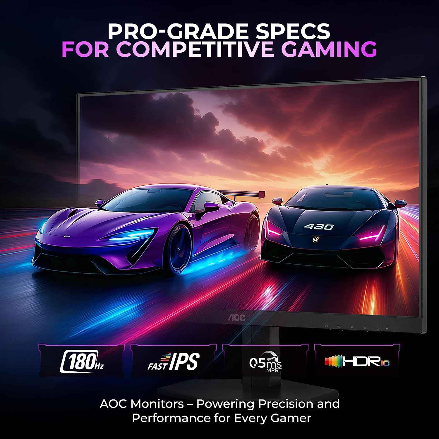 AOC 25G42E 24.5″ Full HD Fast IPS Gaming Monitor – Black/Red |1920×1080| 180Hz Refresh| 1ms Response | Adaptive-Sync (G-SYNC Compatible)| HDR10| Low Blue Light & Frameless Design