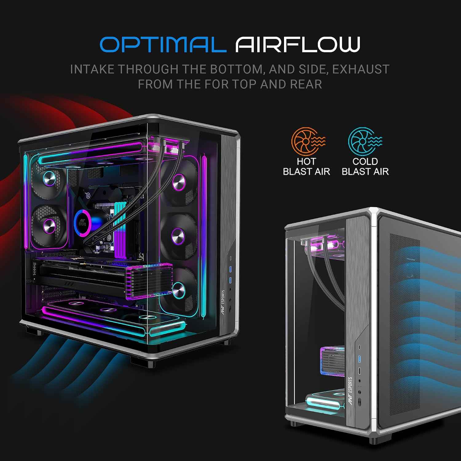 Ant Esports Crystal X8 Arc Mid Tower Gaming Cabinet | Panoramic 270° Tempered Glass, Supports BTF Back-Connect ATX Motherboards, Pre-Installed 8X 120mm ARGB Fans, 360mm AIO Support | Black