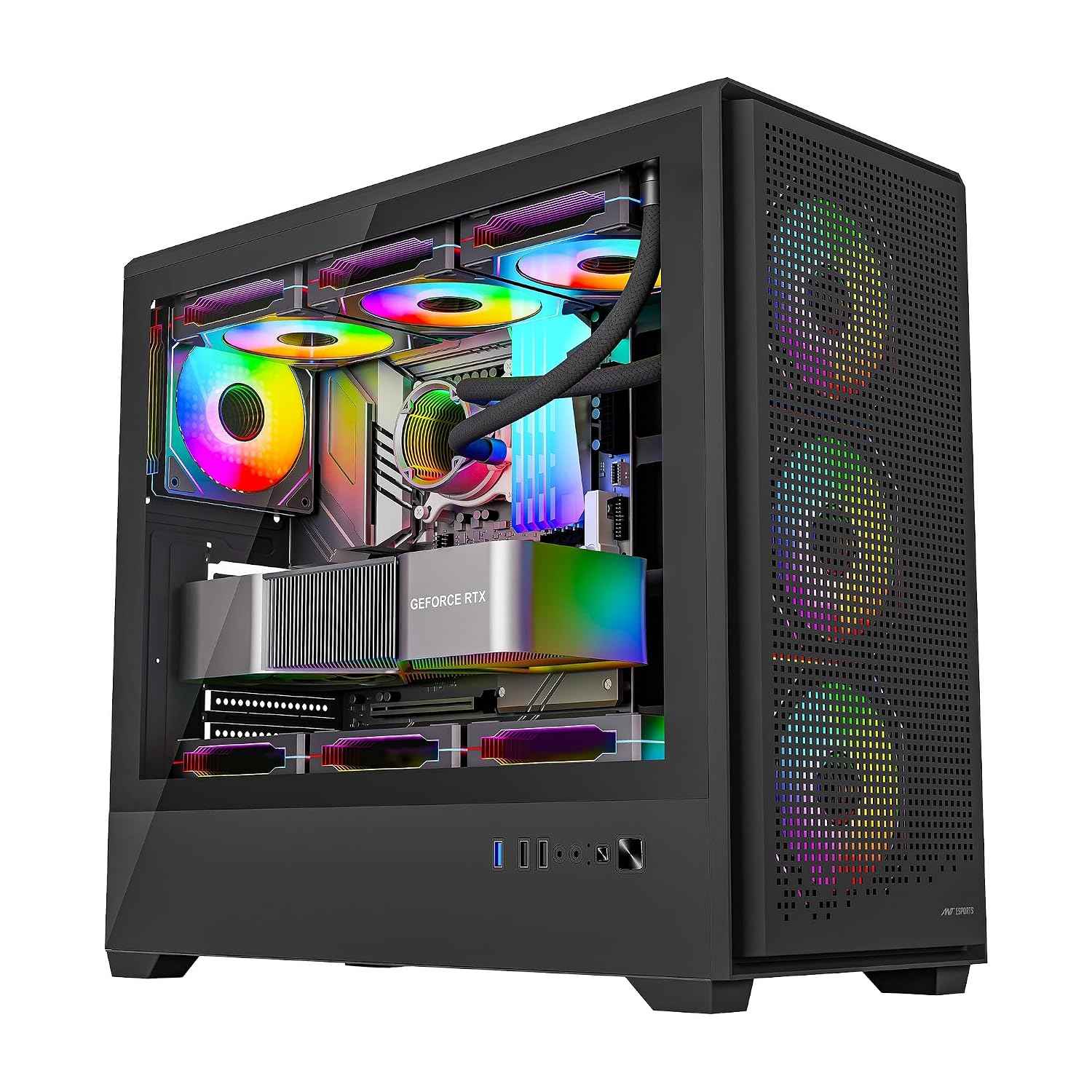 Ant Esports EVO 360 Lite Mid-Tower Computer Case/Gaming Cabinet - Black | Support E-ATX, ATX, Micro-ATX, Mini-ITX | Pre-Installed 4 ARGB Fans