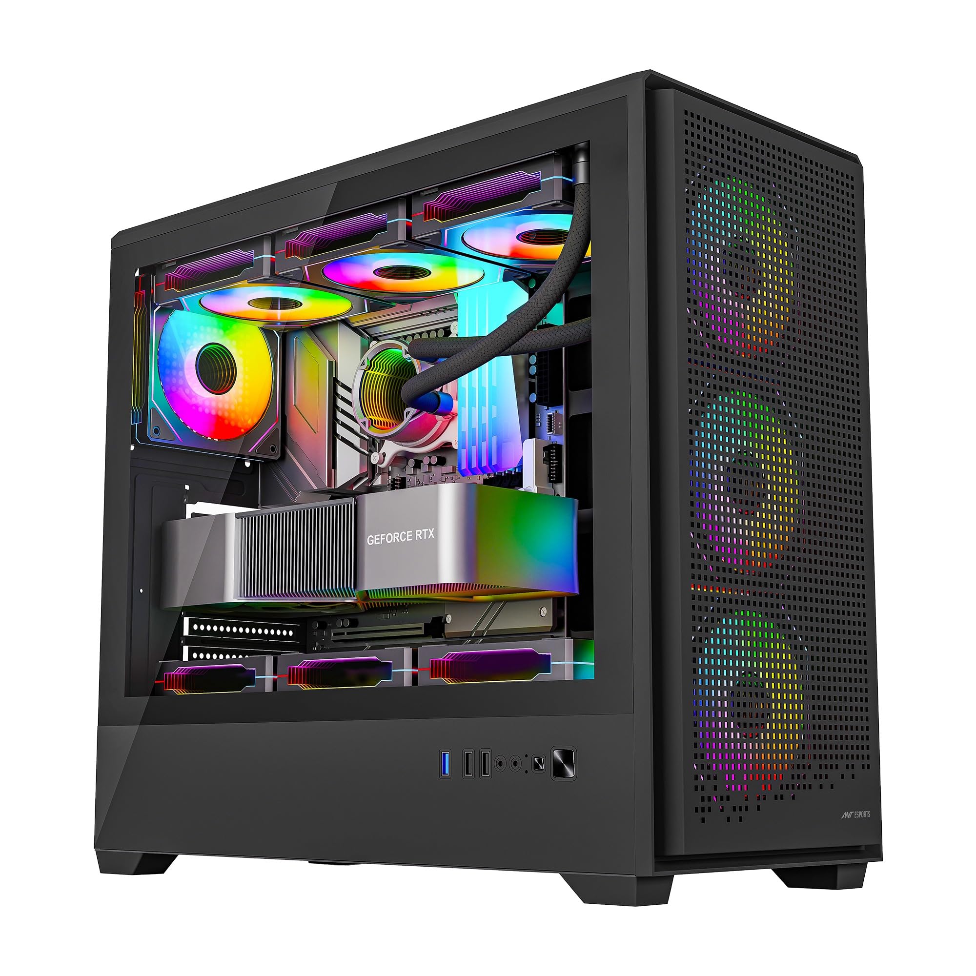 Ant Esports EVO 360 Mid-Tower Computer Case/Gaming Cabinet - Black | Pre-Installed 4 ARGB Fans