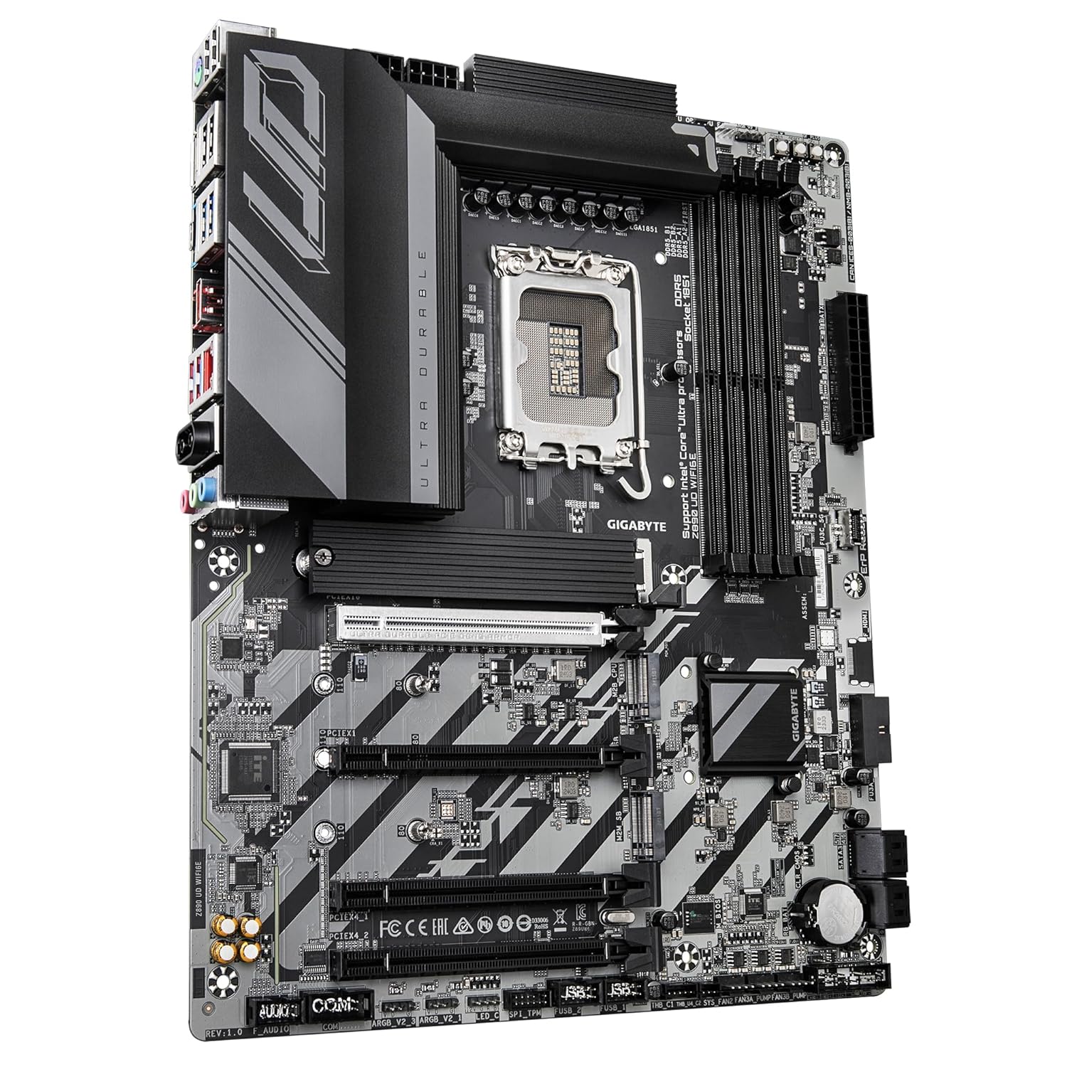 GIGABYTE Z890 UD WIFI6E Motherboard - Supports Intel Core Ultra (Series 2) CPUs, 12+1+2 phases VRM, up to 8800MHz DDR5 (OC), 1xPCIe 5.0 + 2xPCIe 4.0, Wi-Fi 6E, 2.5GbE LAN, Thunderbolt 4